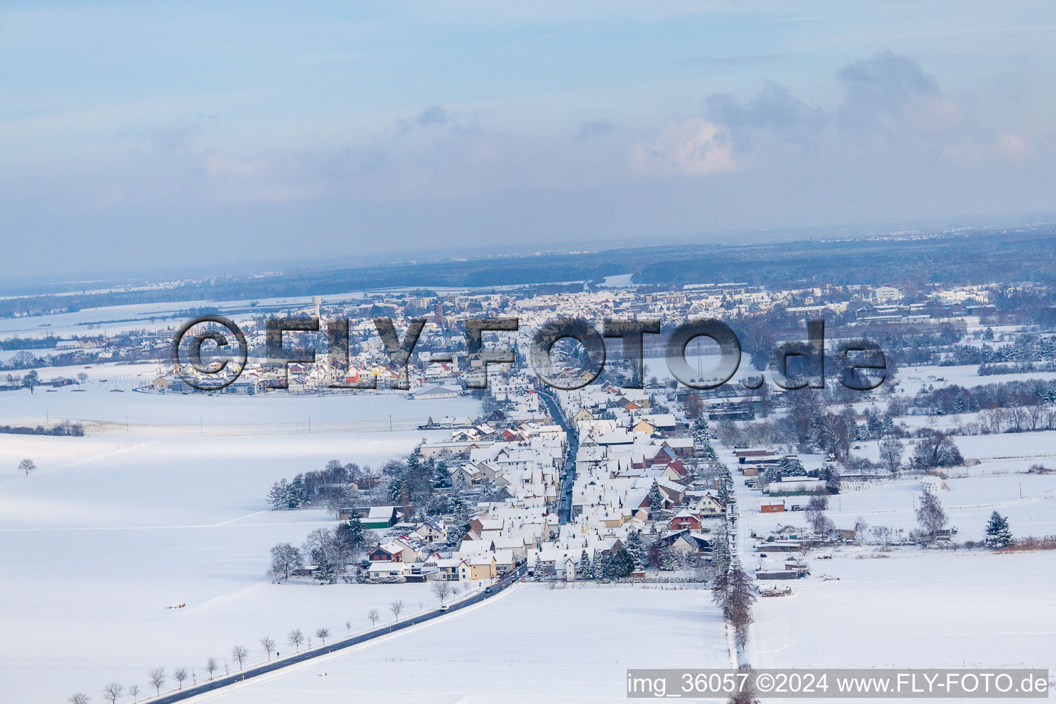 In the snow in Minfeld in the state Rhineland-Palatinate, Germany