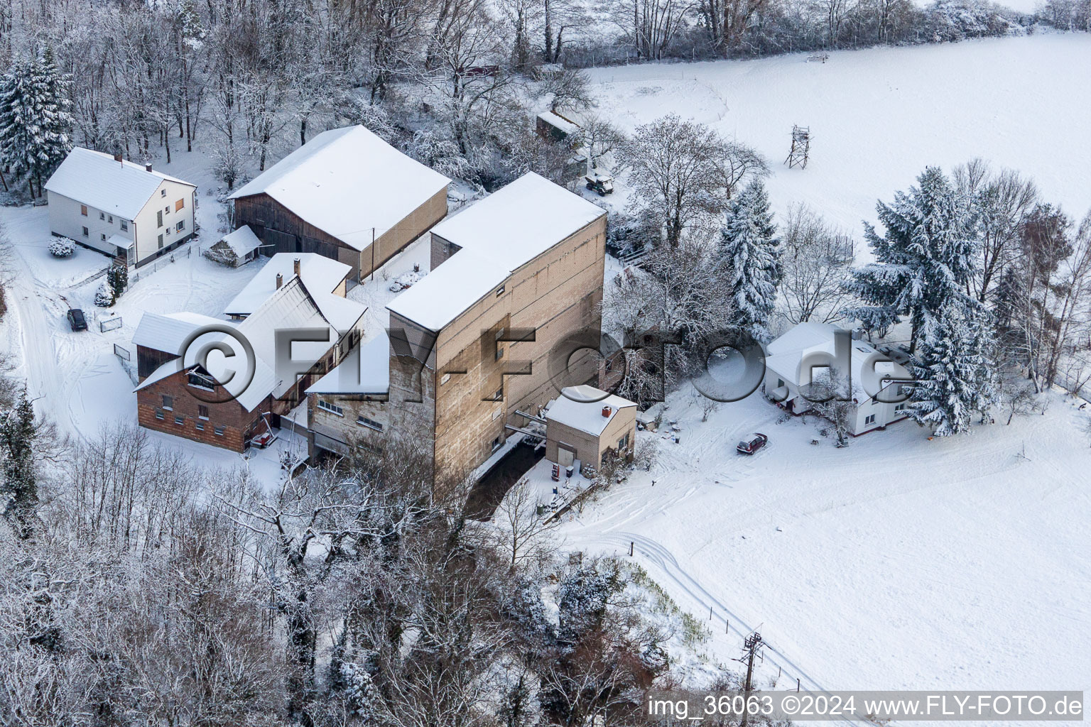 Aerial view of Hardtmühle in Kandel in the state Rhineland-Palatinate, Germany