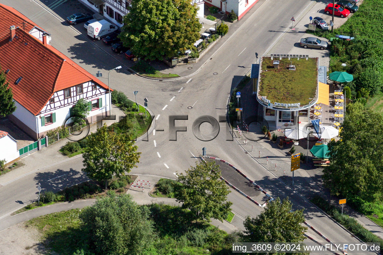 Aerial view of Old Customs in Lauterbourg in the state Bas-Rhin, France