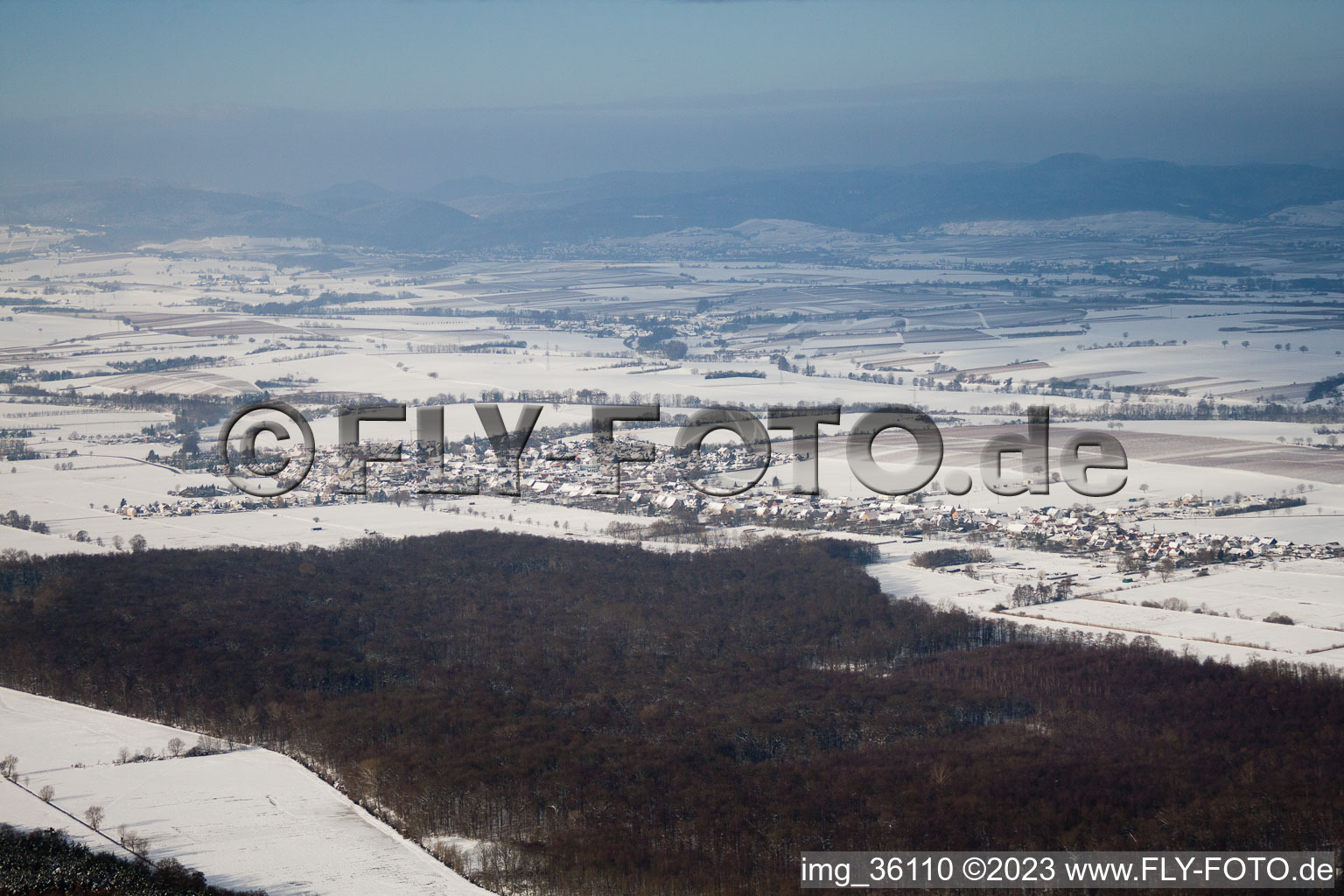 Aerial photograpy of Freckenfeld in the state Rhineland-Palatinate, Germany