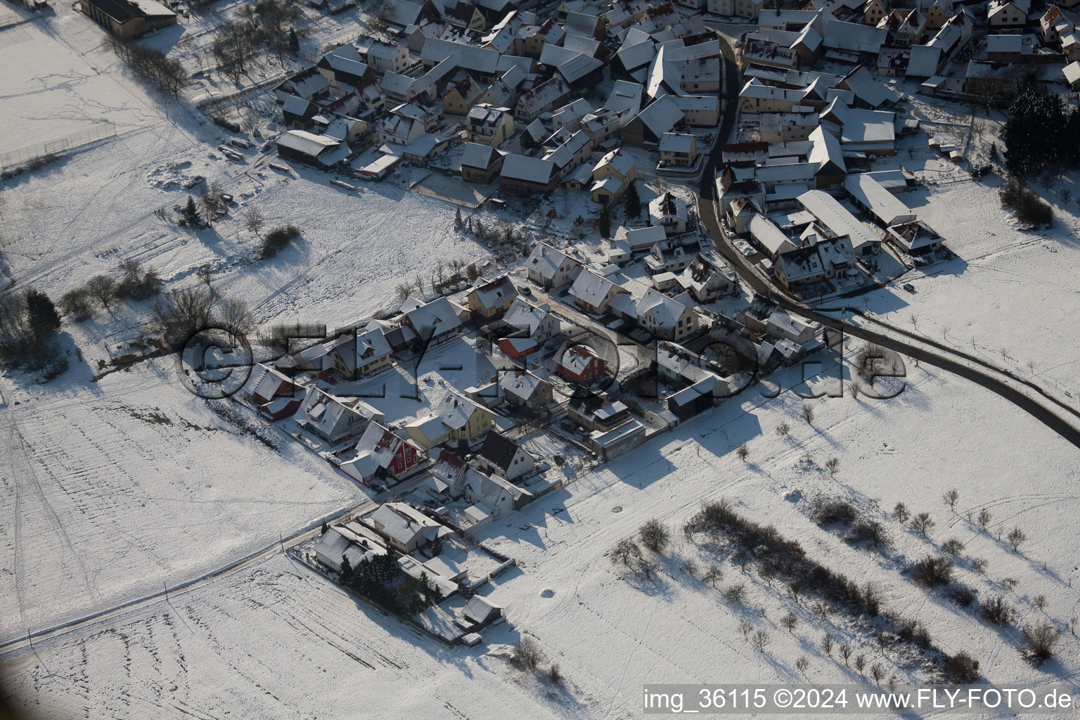 Aerial view of District Büchelberg in Wörth am Rhein in the state Rhineland-Palatinate, Germany