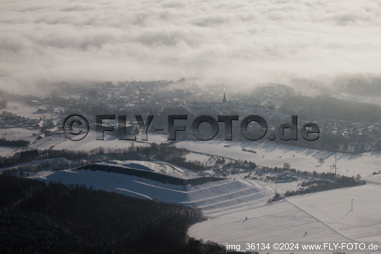 Aerial view of District landfill in Scheibenhardt in the state Rhineland-Palatinate, Germany