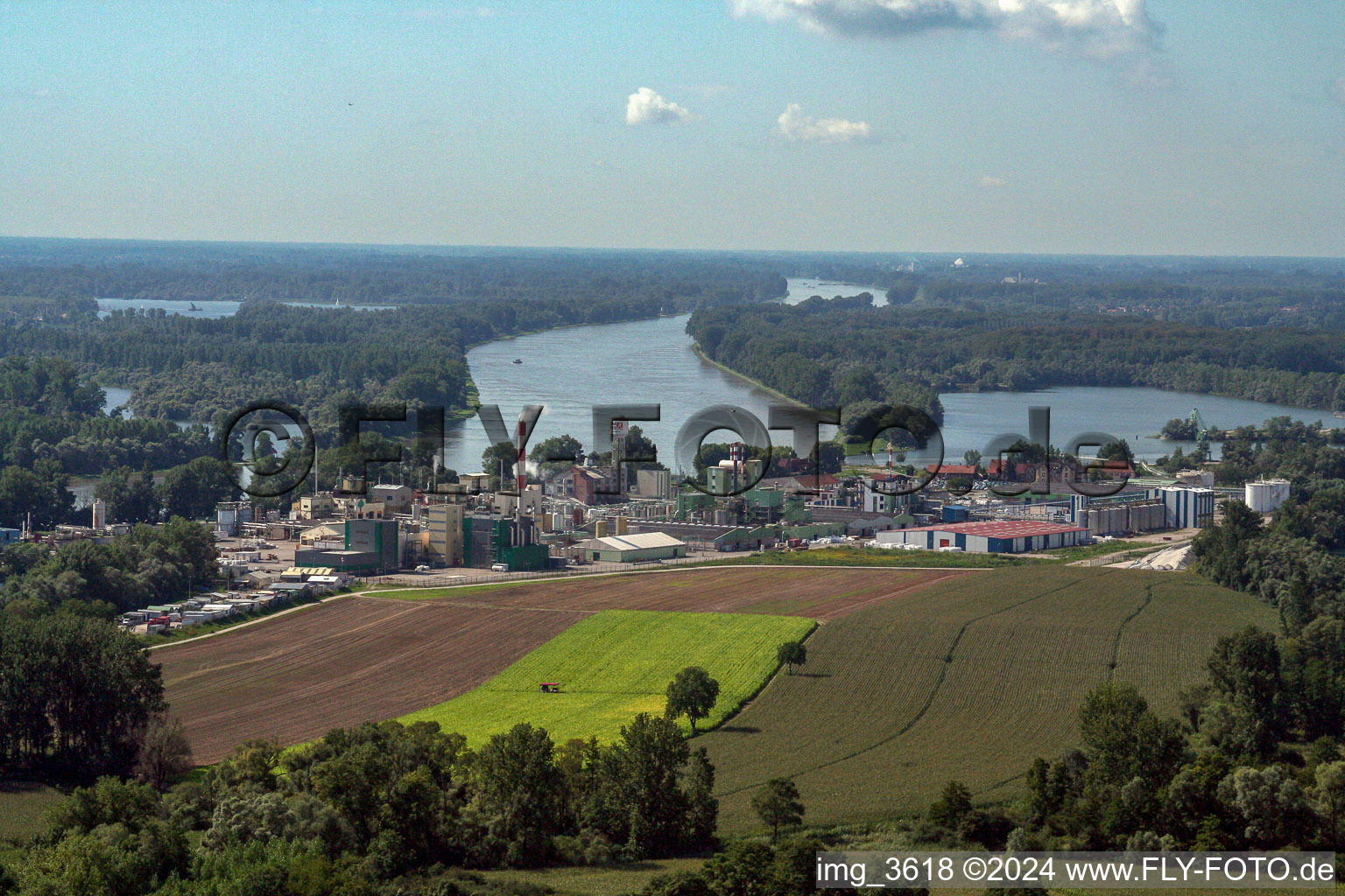 Aerial photograpy of Industry on the Rhine in Lauterbourg in the state Bas-Rhin, France