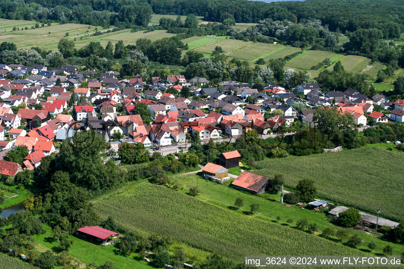 District Neuburg in Neuburg am Rhein in the state Rhineland-Palatinate, Germany seen from above