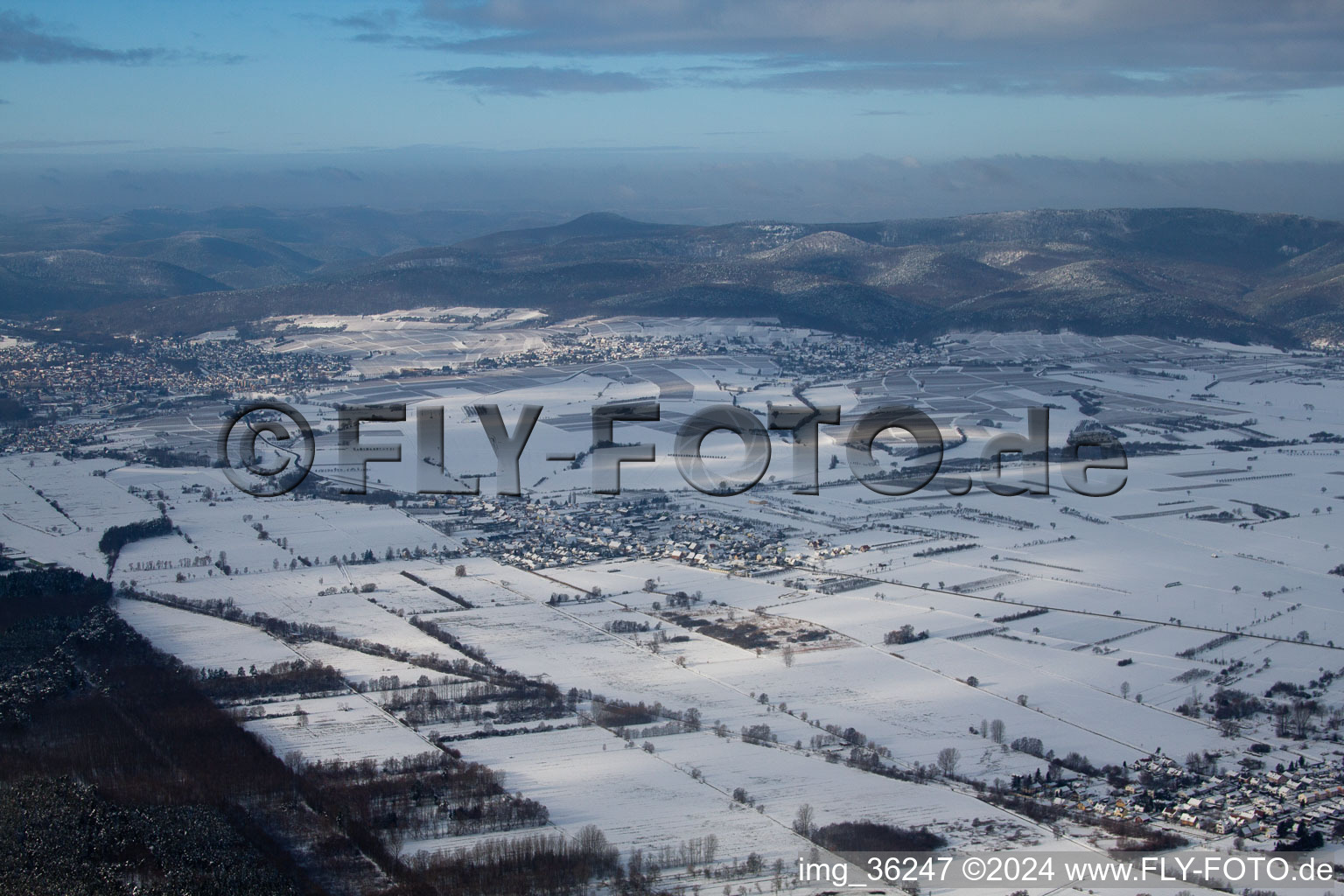 Schweighofen in the state Rhineland-Palatinate, Germany seen from a drone