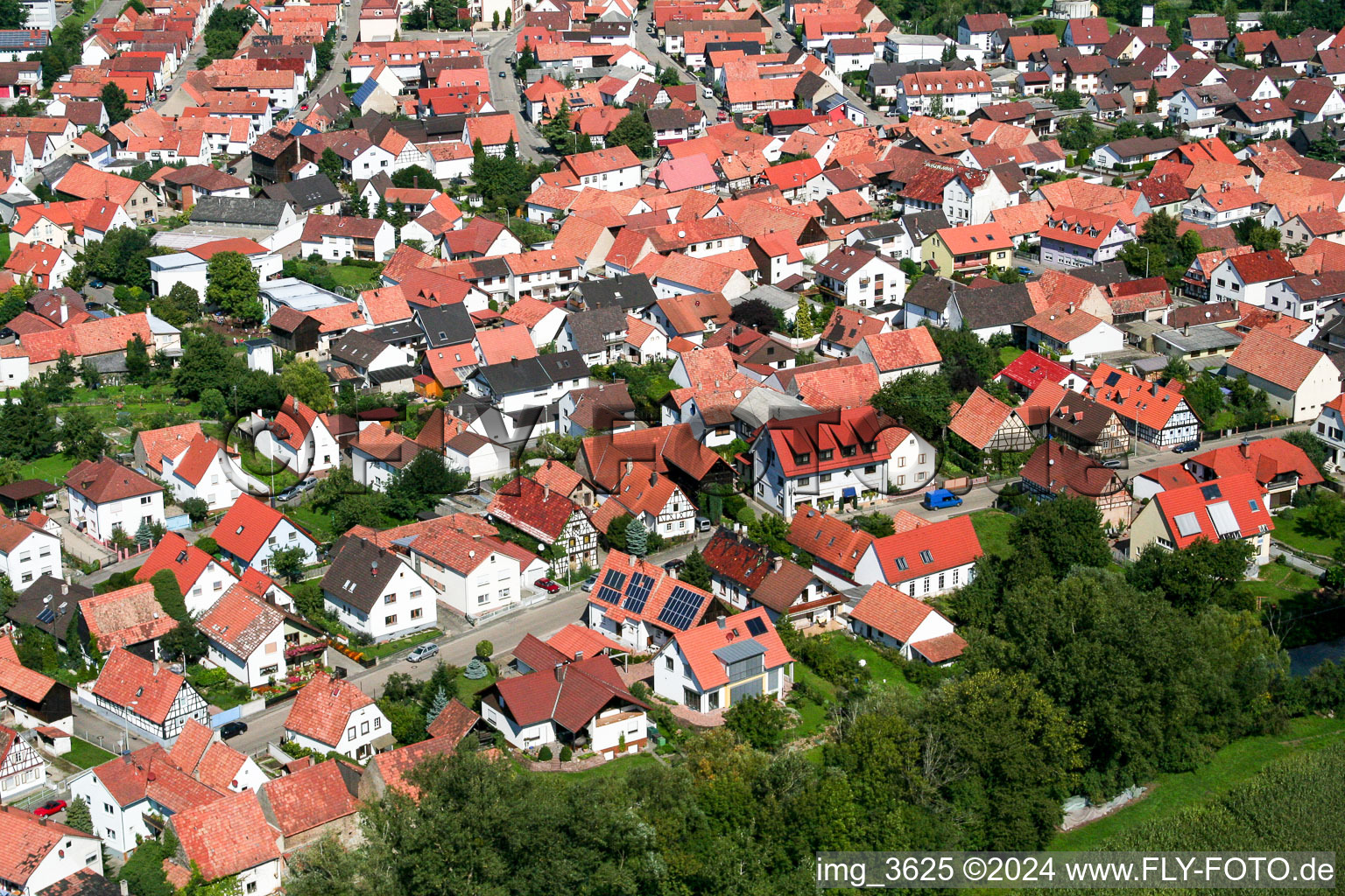 District Neuburg in Neuburg am Rhein in the state Rhineland-Palatinate, Germany from the plane