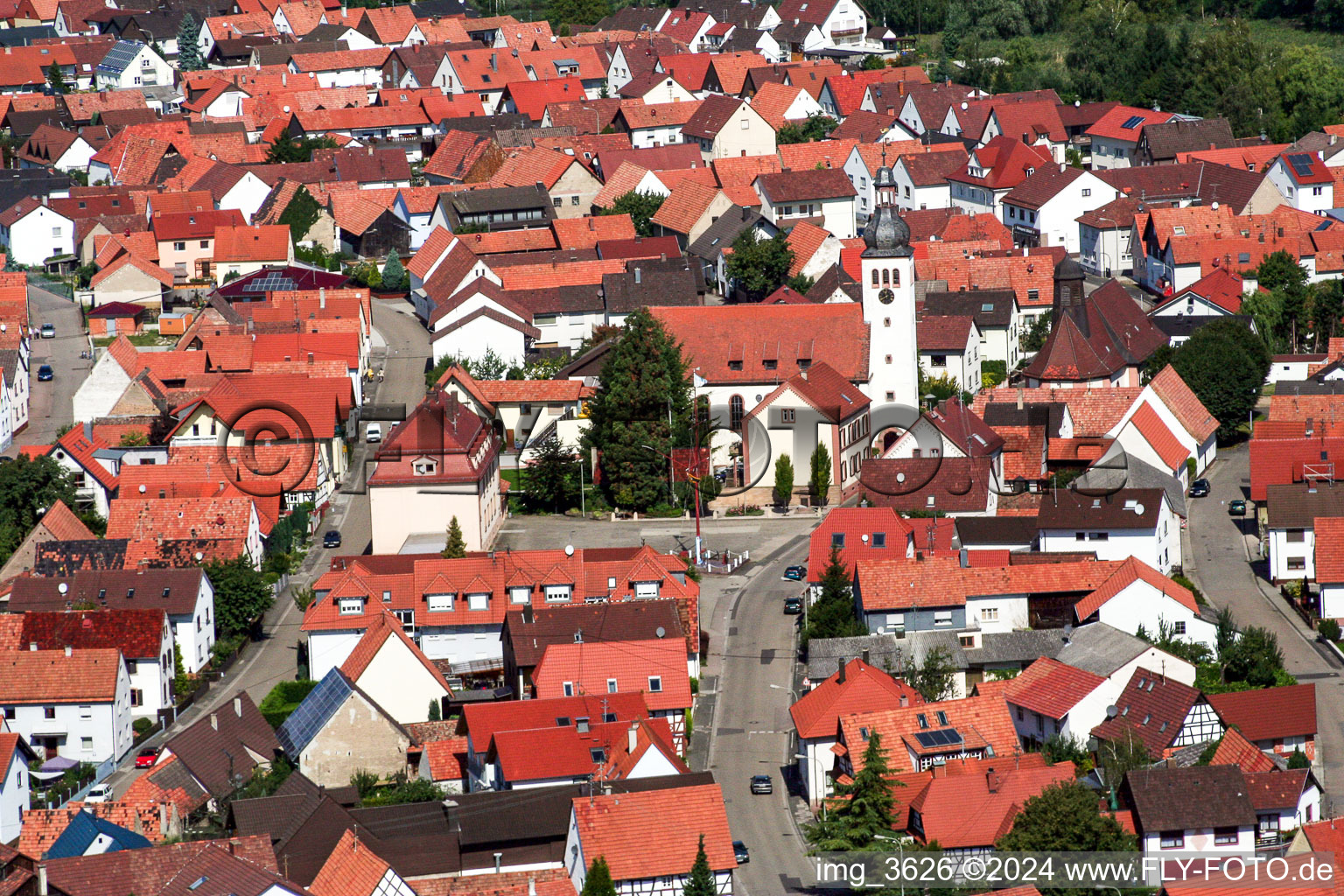 Bird's eye view of District Neuburg in Neuburg am Rhein in the state Rhineland-Palatinate, Germany