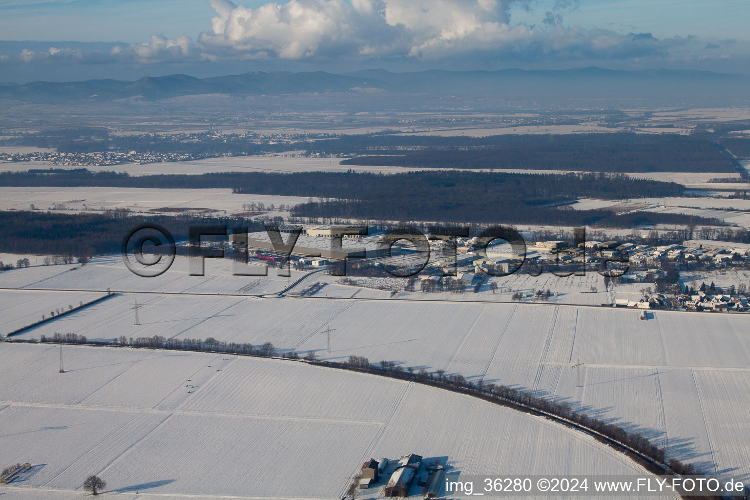 District Minderslachen in Kandel in the state Rhineland-Palatinate, Germany seen from a drone