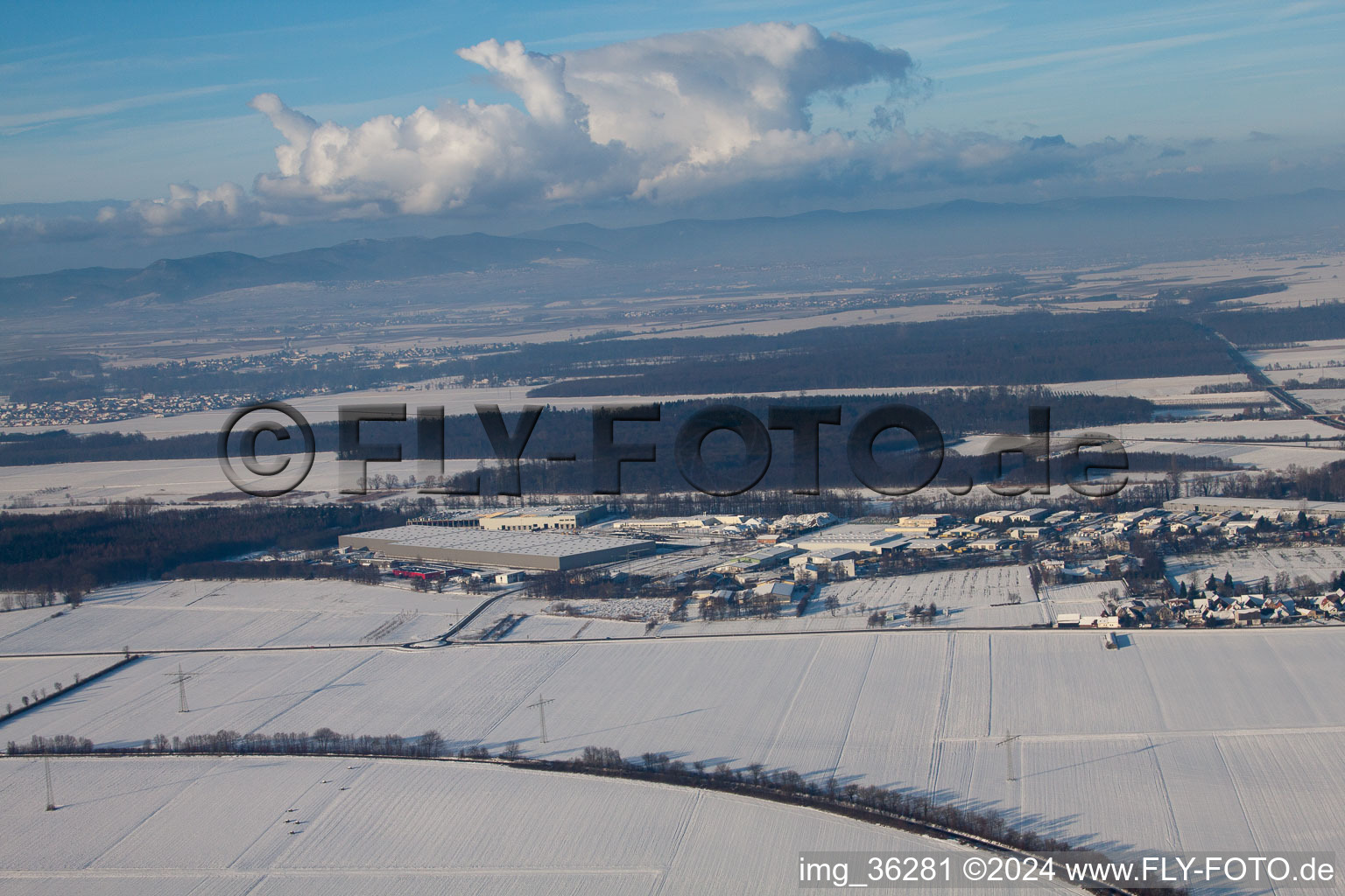 Drone image of Horst Industrial Estate in the district Minderslachen in Kandel in the state Rhineland-Palatinate, Germany