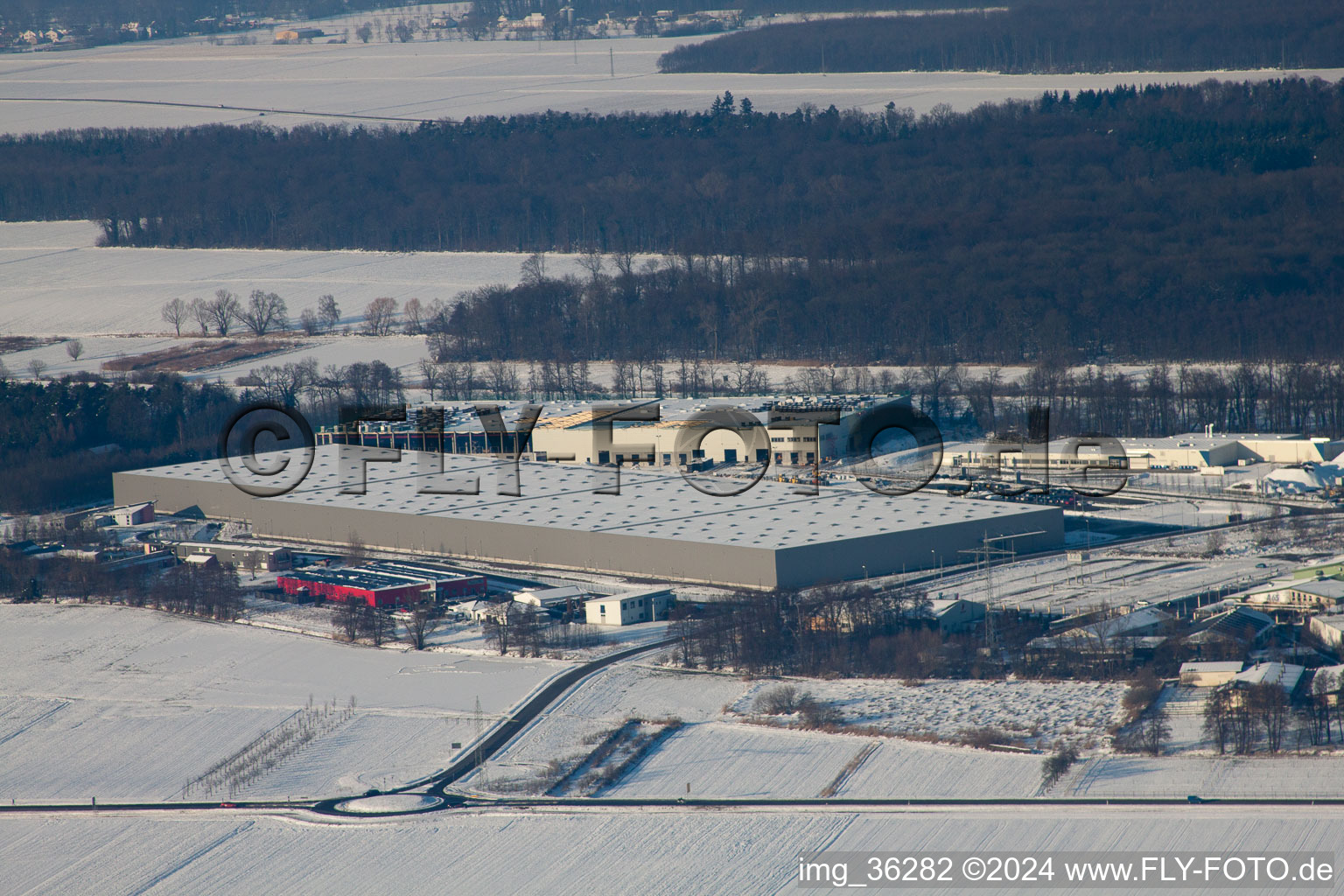 Horst Industrial Estate in the district Minderslachen in Kandel in the state Rhineland-Palatinate, Germany from the drone perspective