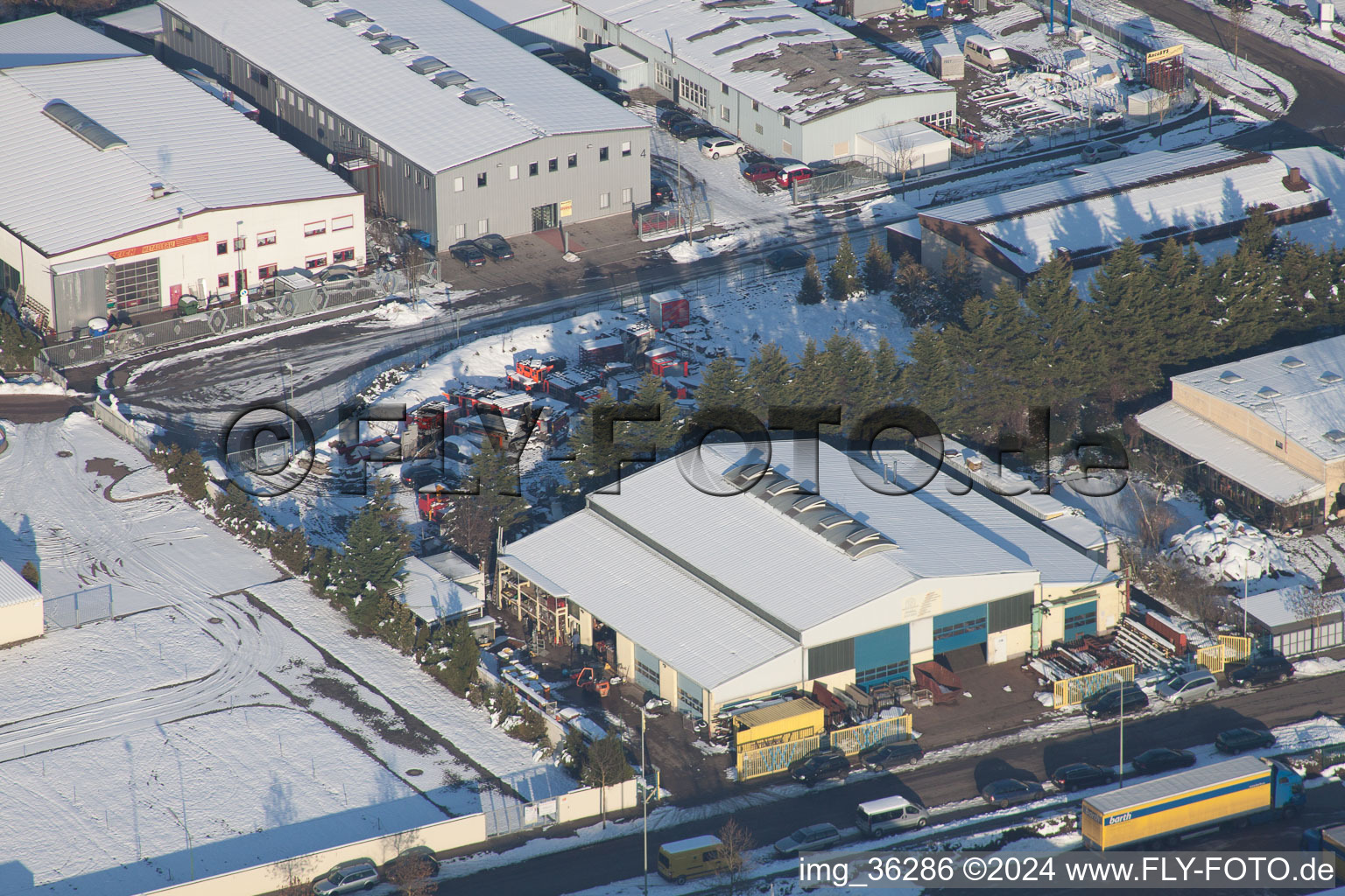 Horst industrial area in the district Minderslachen in Kandel in the state Rhineland-Palatinate, Germany seen from a drone