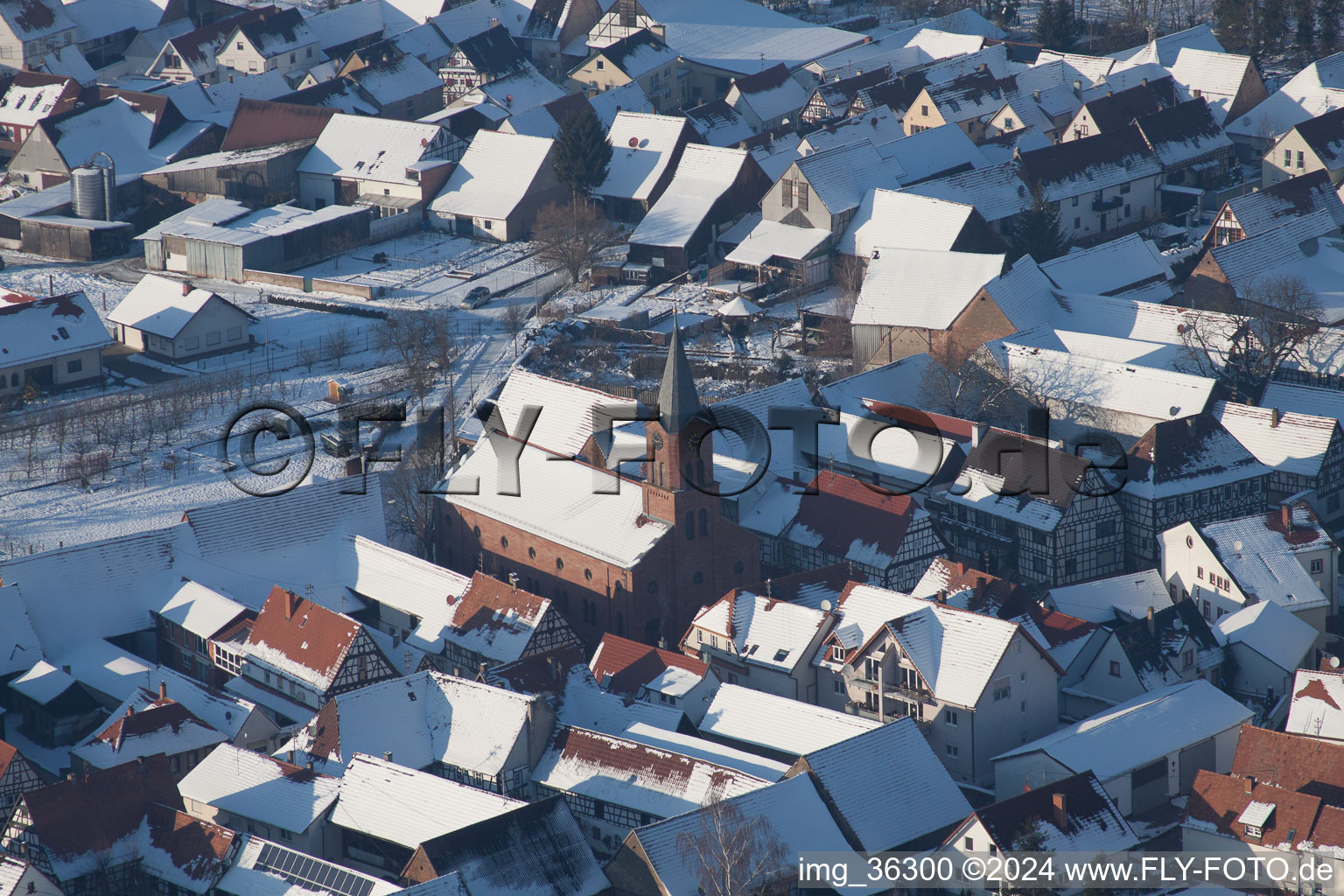 Oblique view of Church in Steinweiler in the state Rhineland-Palatinate, Germany