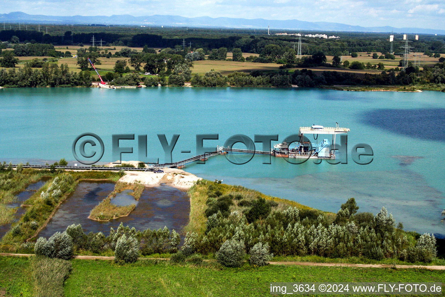 Aerial view of Quarry ponds in Hagenbach in the state Rhineland-Palatinate, Germany