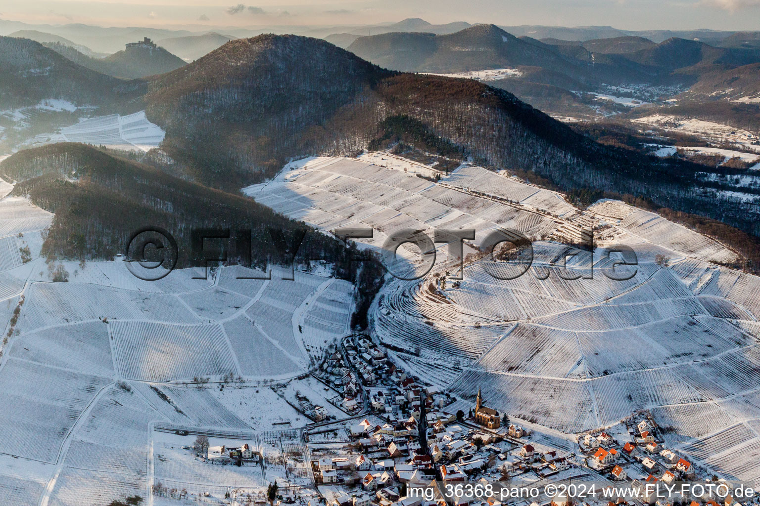 Bird's eye view of Birkweiler in the state Rhineland-Palatinate, Germany