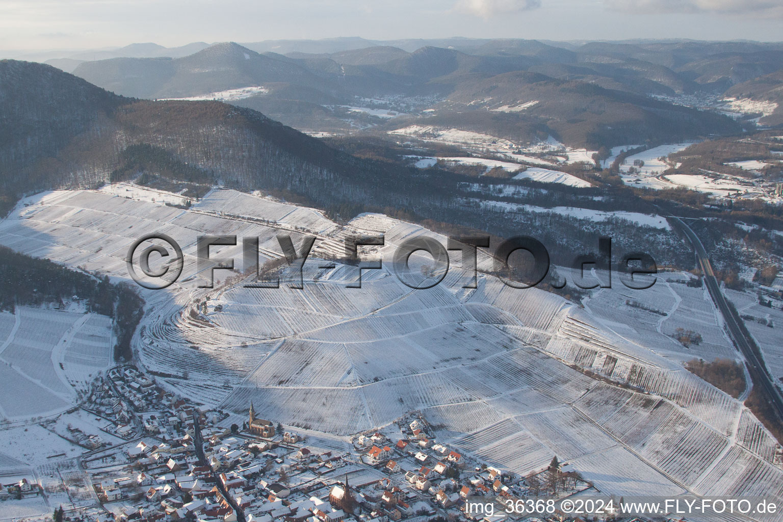 Birkweiler in the state Rhineland-Palatinate, Germany viewn from the air