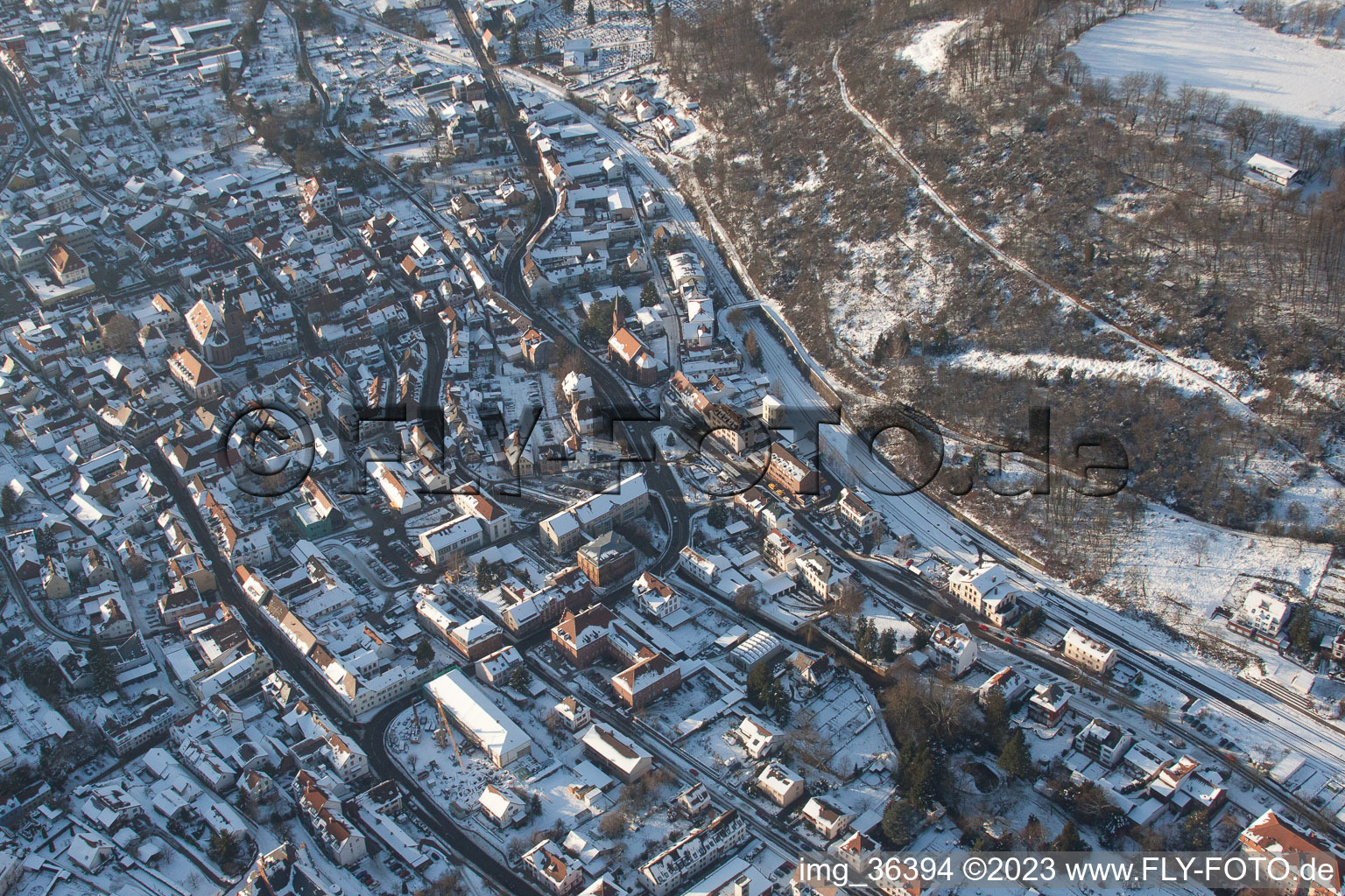 Aerial view of Annweiler am Trifels in the state Rhineland-Palatinate, Germany