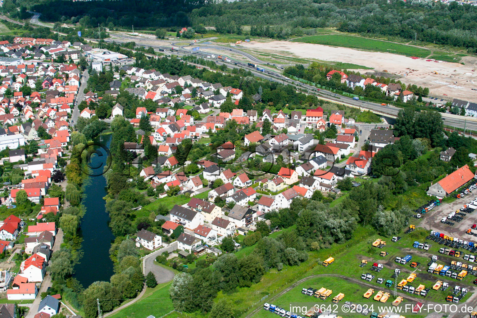 Drone image of District Maximiliansau in Wörth am Rhein in the state Rhineland-Palatinate, Germany