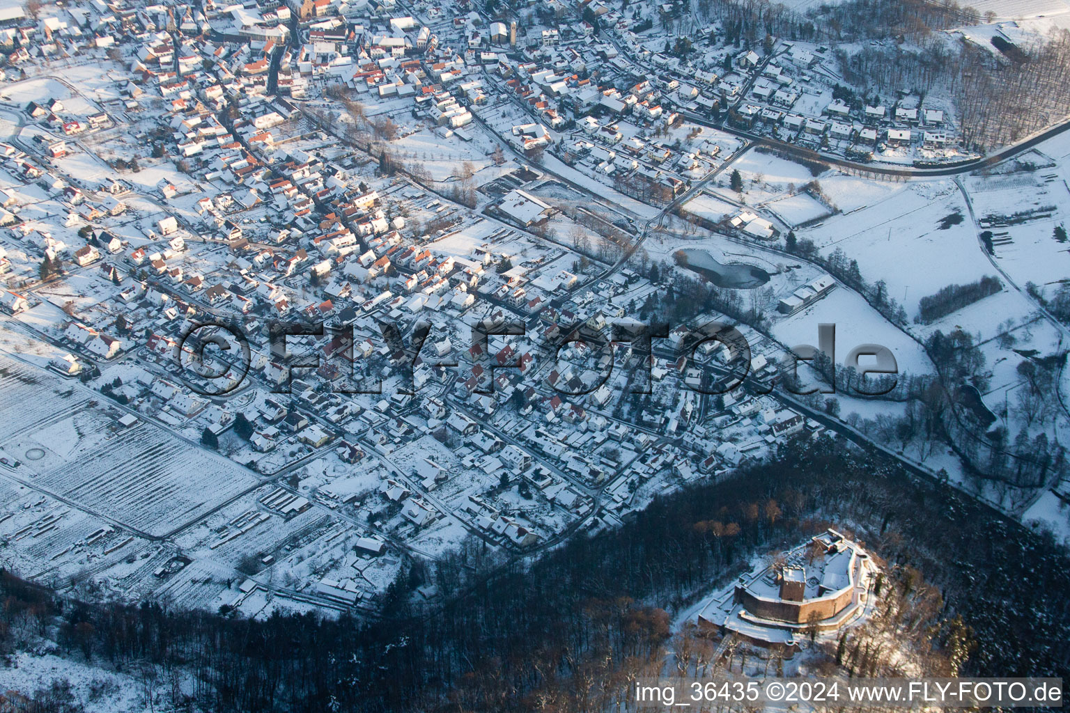 Drone recording of Klingenmünster in the state Rhineland-Palatinate, Germany