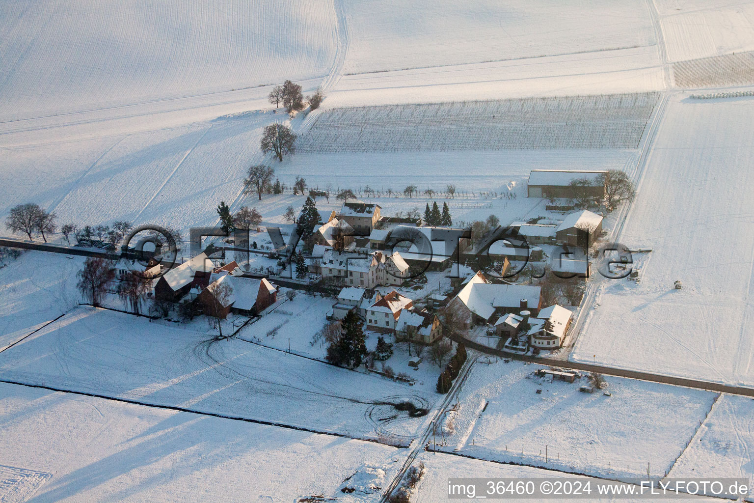 Wintry snowy Panel rows of photovoltaic turnable roof of a stable in the district Deutschhof in Kapellen-Drusweiler in the state Rhineland-Palatinate