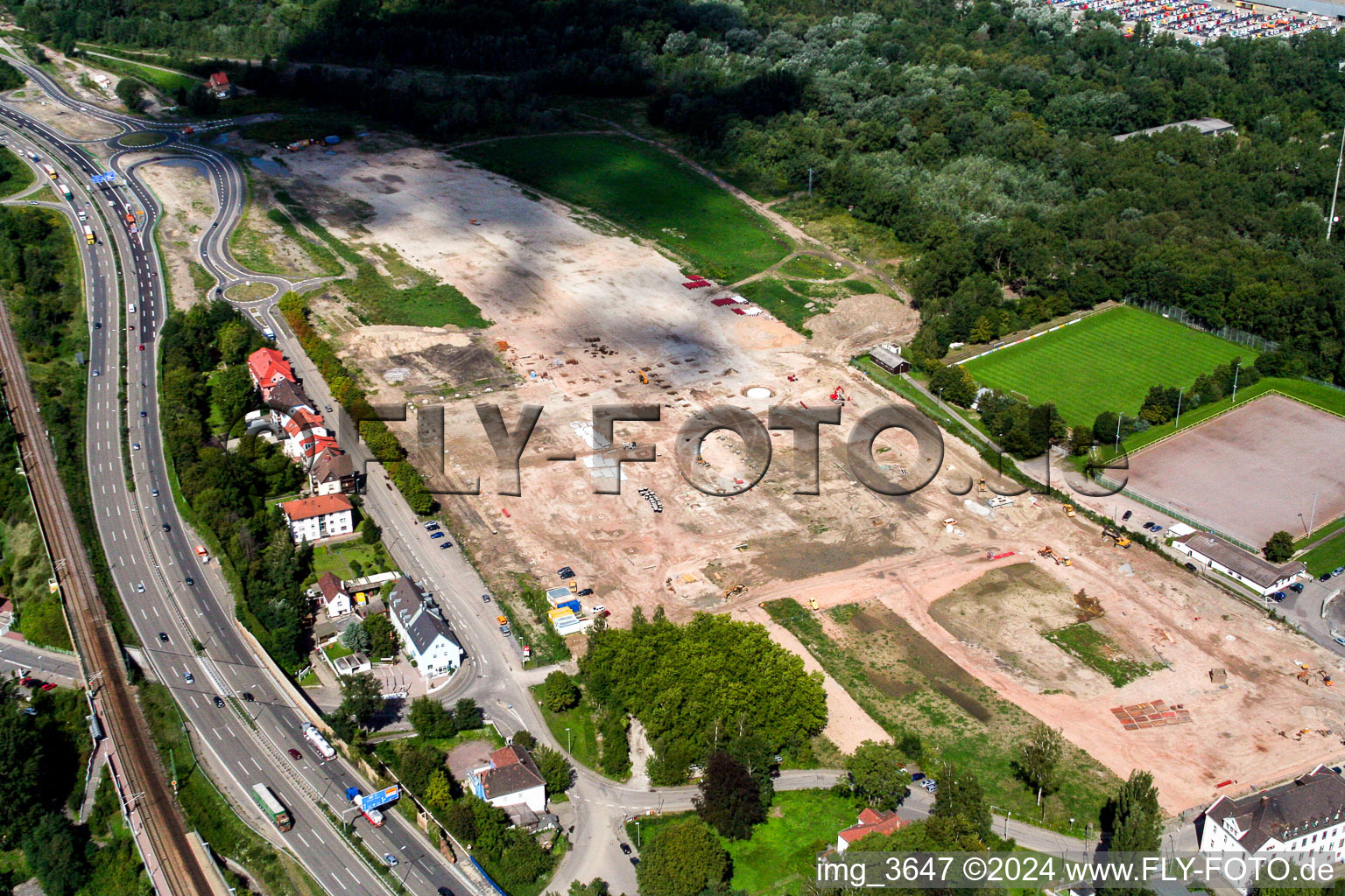 New construction of the building complex of the shopping center Maximilian-Center in the district Maximilian-Center in Woerth am Rhein in the state Rhineland-Palatinate, Germany