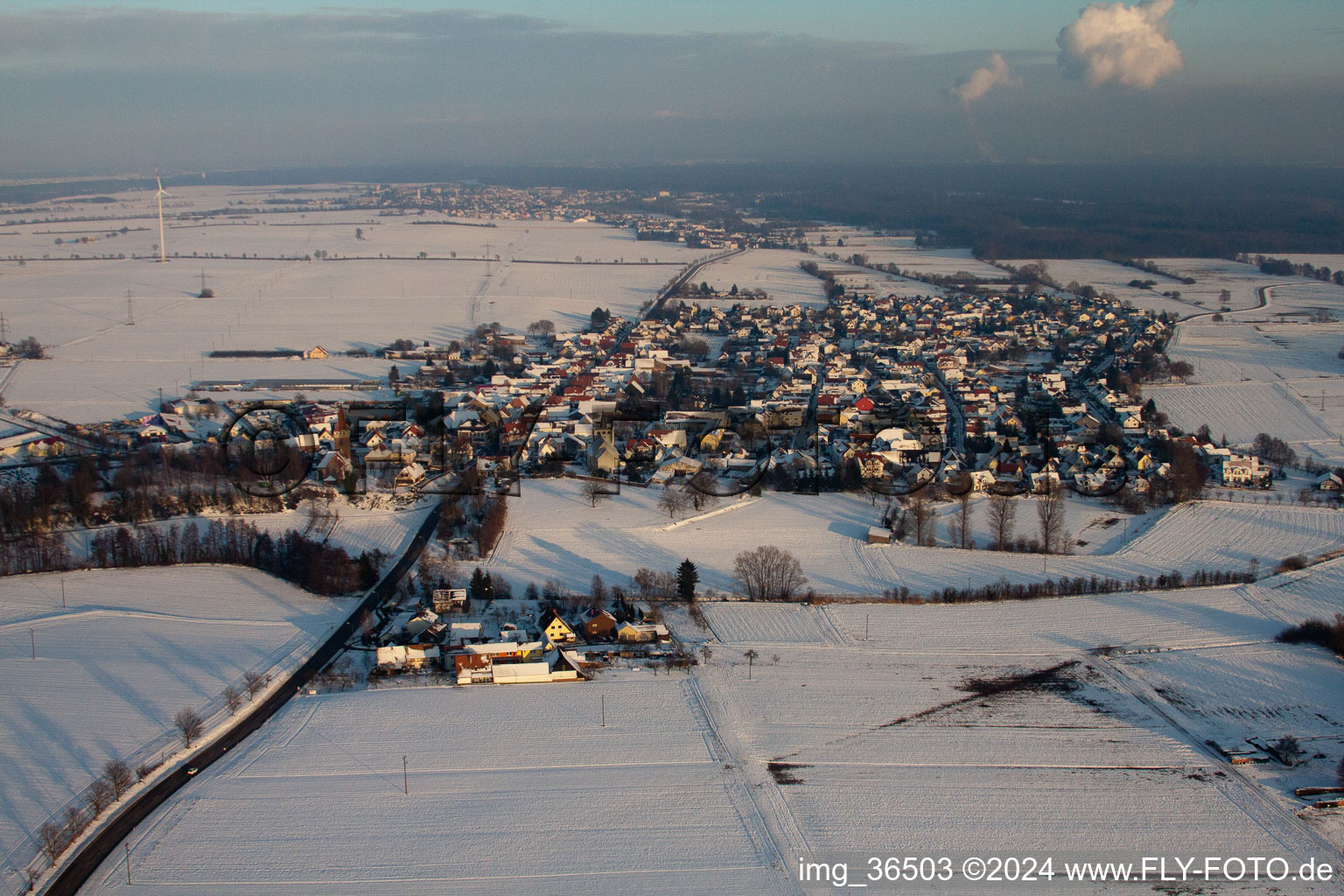 Aerial view of Minfeld in the state Rhineland-Palatinate, Germany