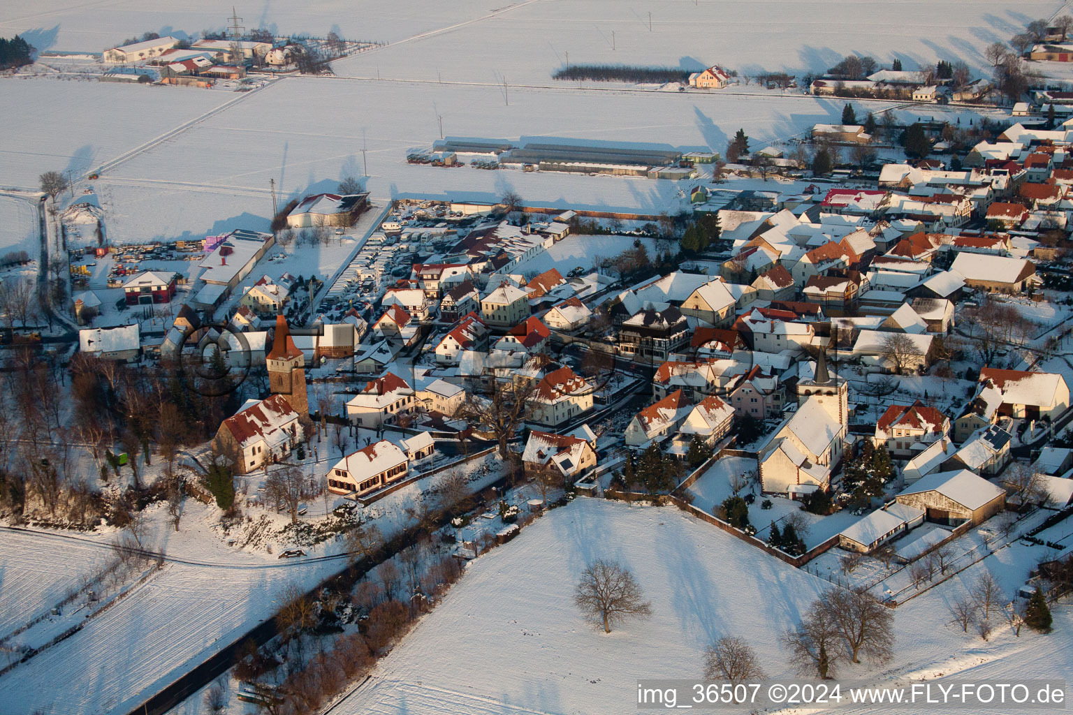 Aerial photograpy of Minfeld in the state Rhineland-Palatinate, Germany