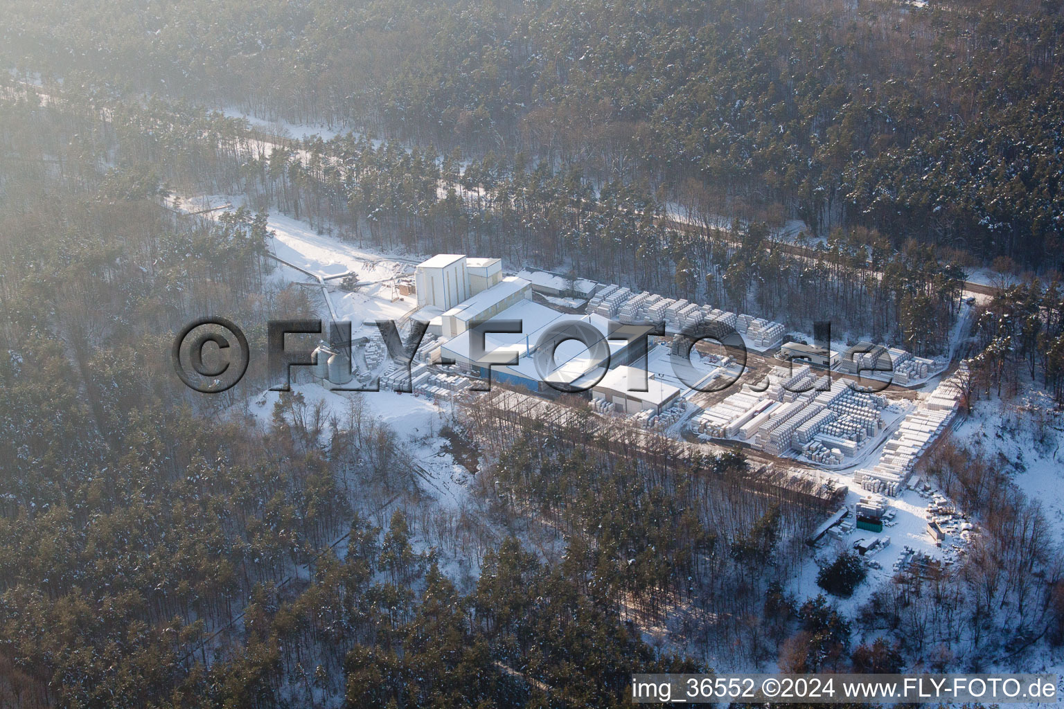 Aerial view of Concrete block factory in the district Neuburg in Neuburg am Rhein in the state Rhineland-Palatinate, Germany