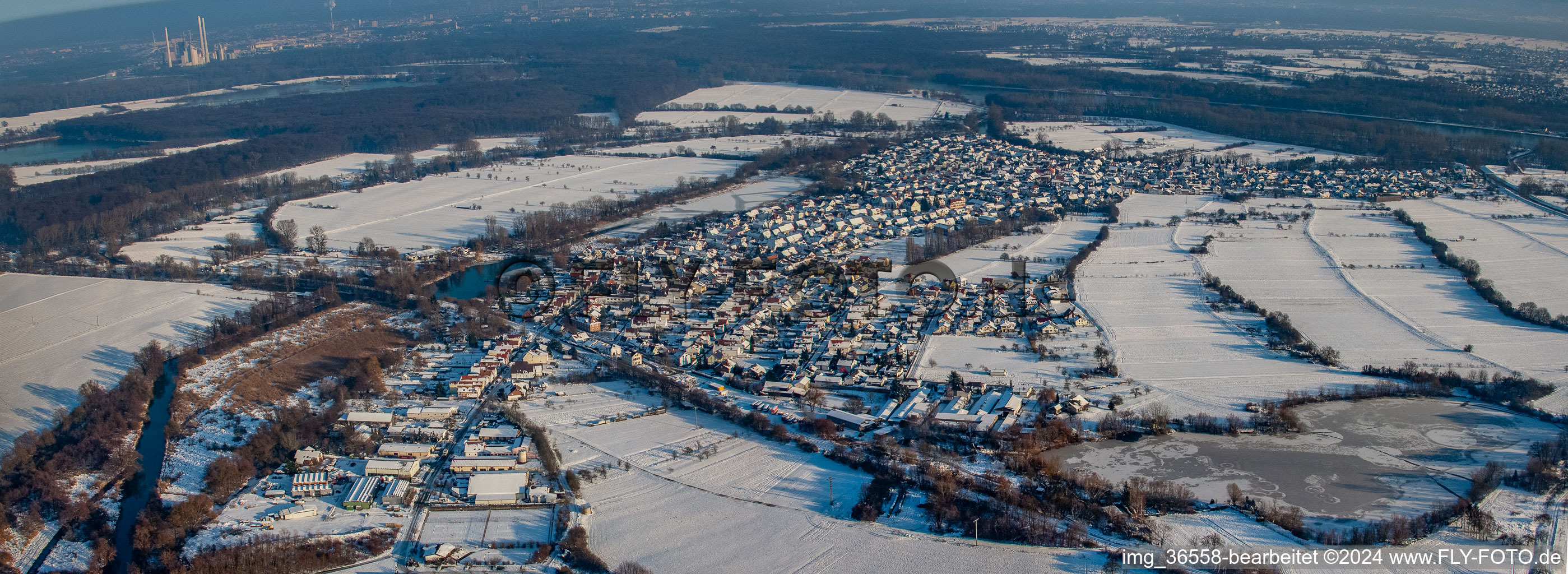 District Neuburg in Neuburg am Rhein in the state Rhineland-Palatinate, Germany seen from a drone