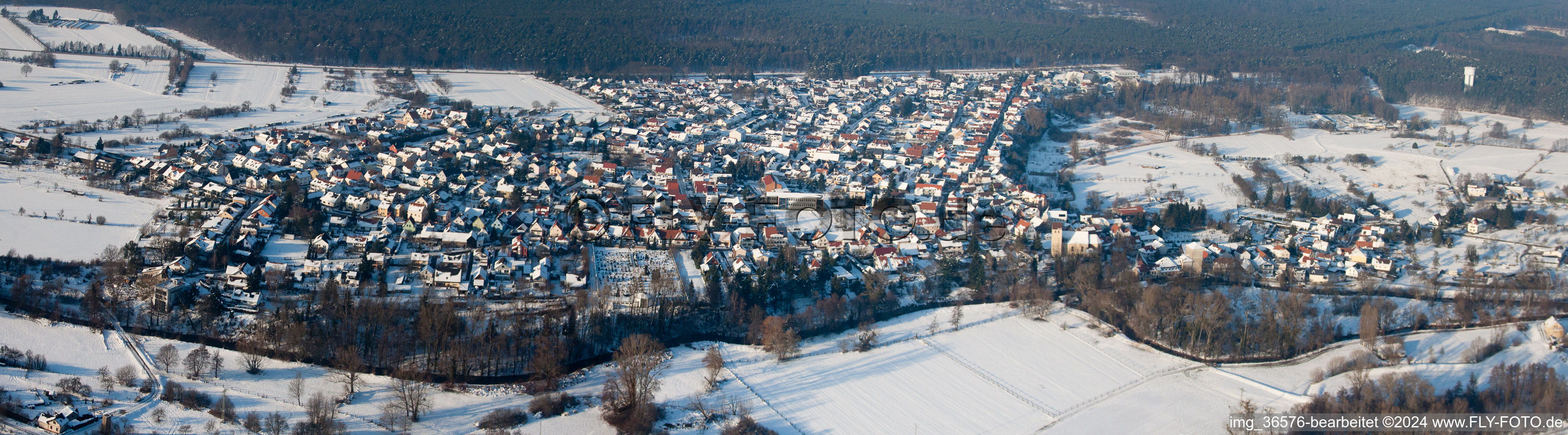 Wintry snowy Panorama from the local area and environment in Berg (Pfalz) in the state Rhineland-Palatinate