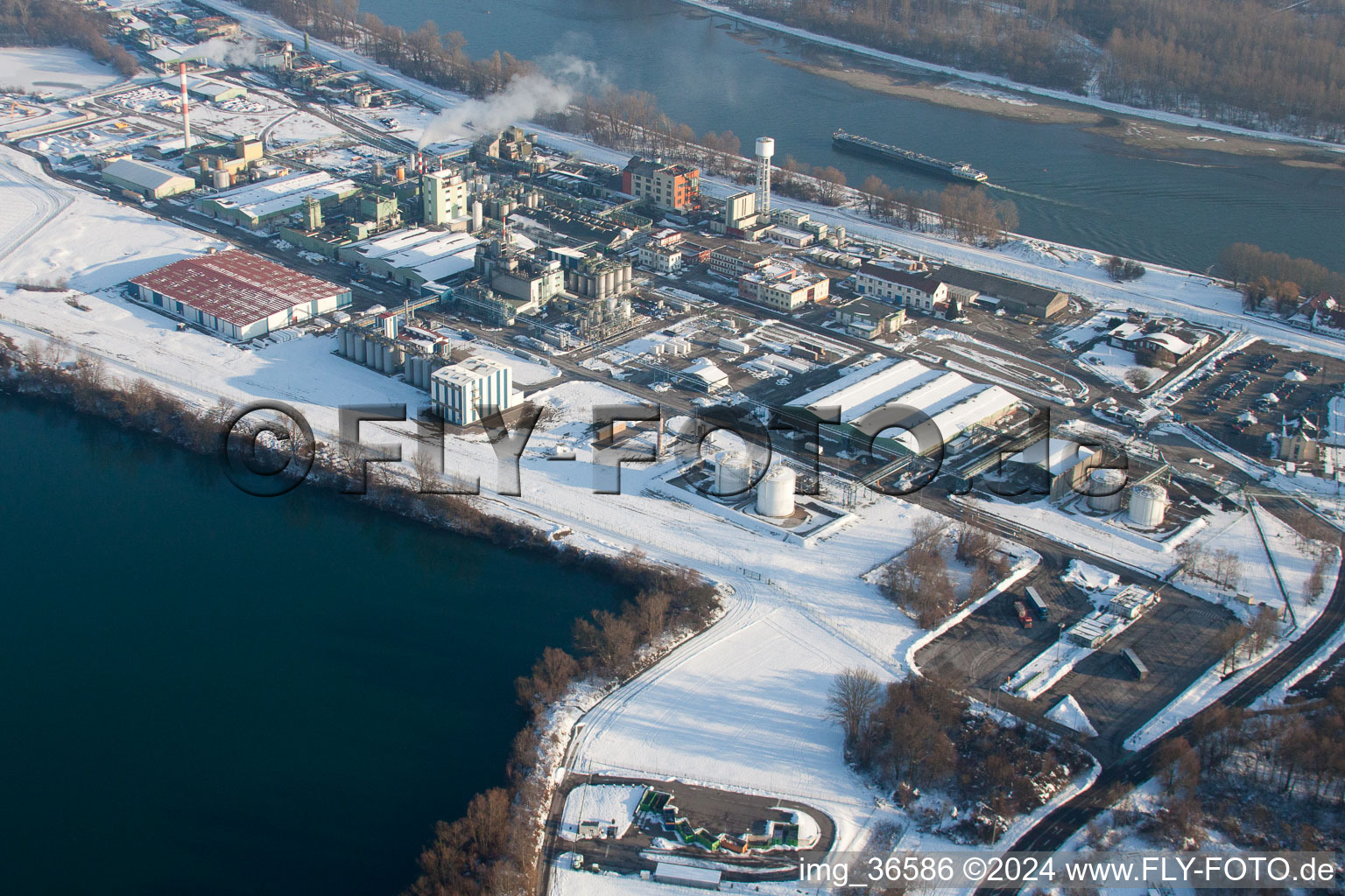 Aerial view of Chemical industry on the Rhine in Lauterbourg in the state Bas-Rhin, France