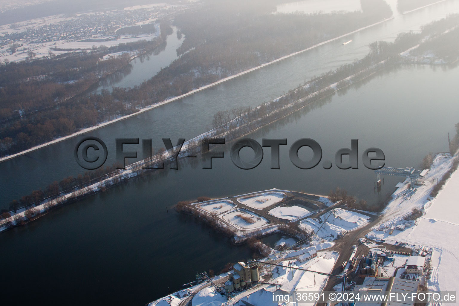 Aerial view of Rhine port in Lauterbourg in the state Bas-Rhin, France