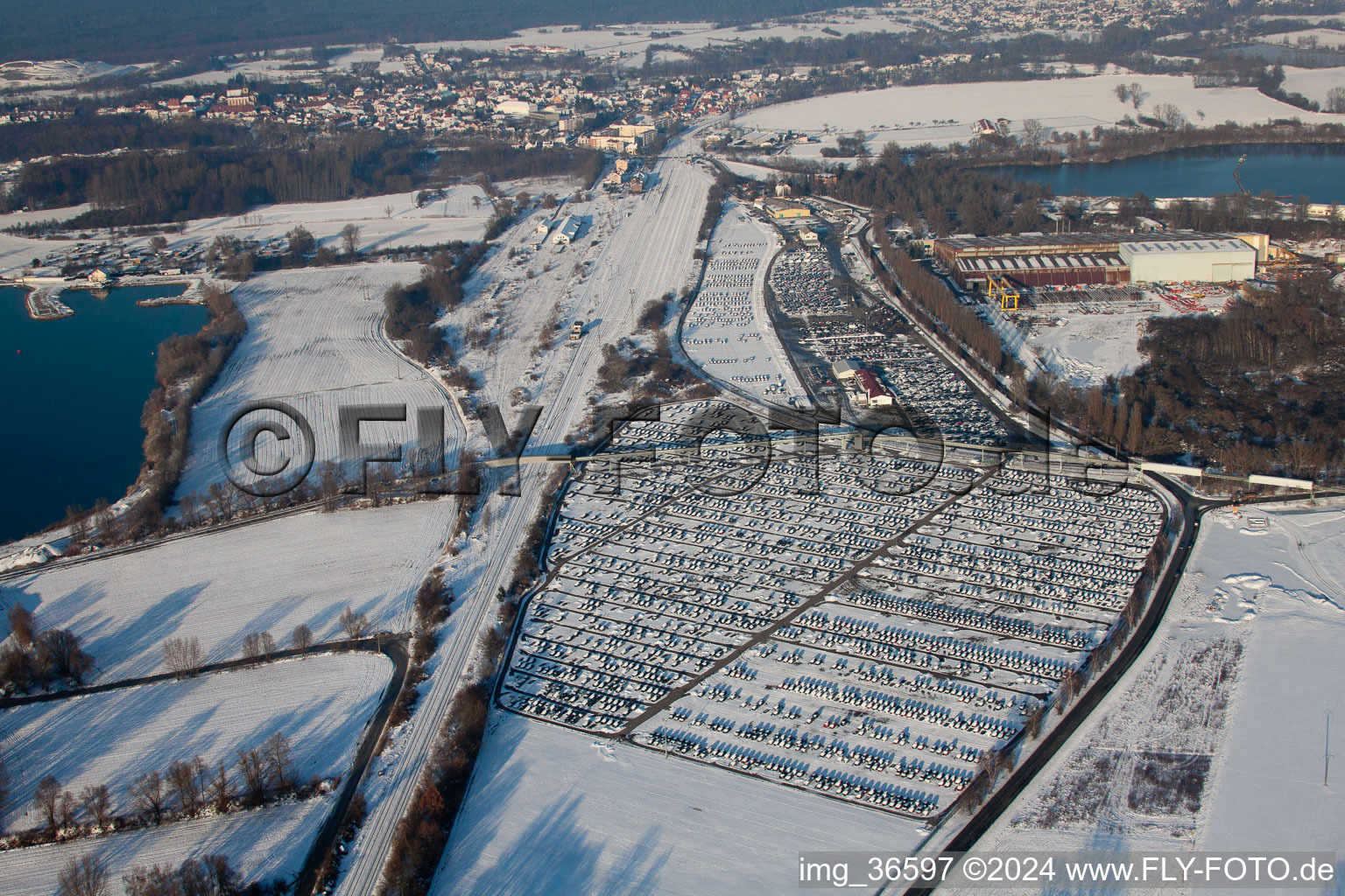 Aerial view of Customs port in Lauterbourg in the state Bas-Rhin, France