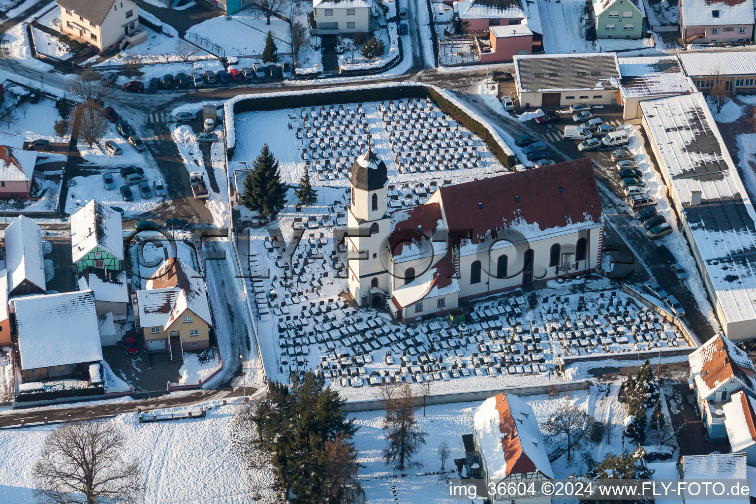 Church building and cemetery in Mothern in Alsace-Champagne-Ardenne-Lorraine, France