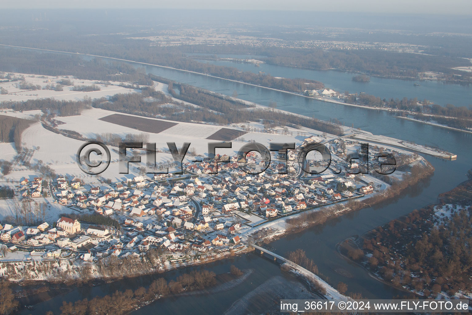 Aerial view of Sauer estuary in Munchhausen in the state Bas-Rhin, France