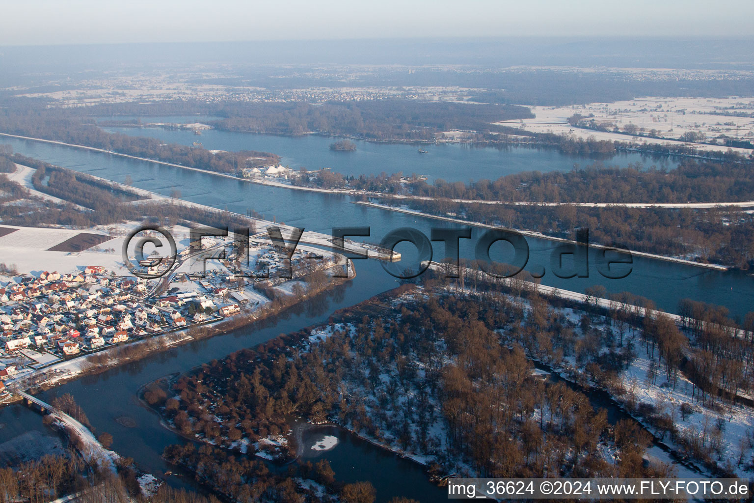 Sauer estuary in Munchhausen in the state Bas-Rhin, France from above