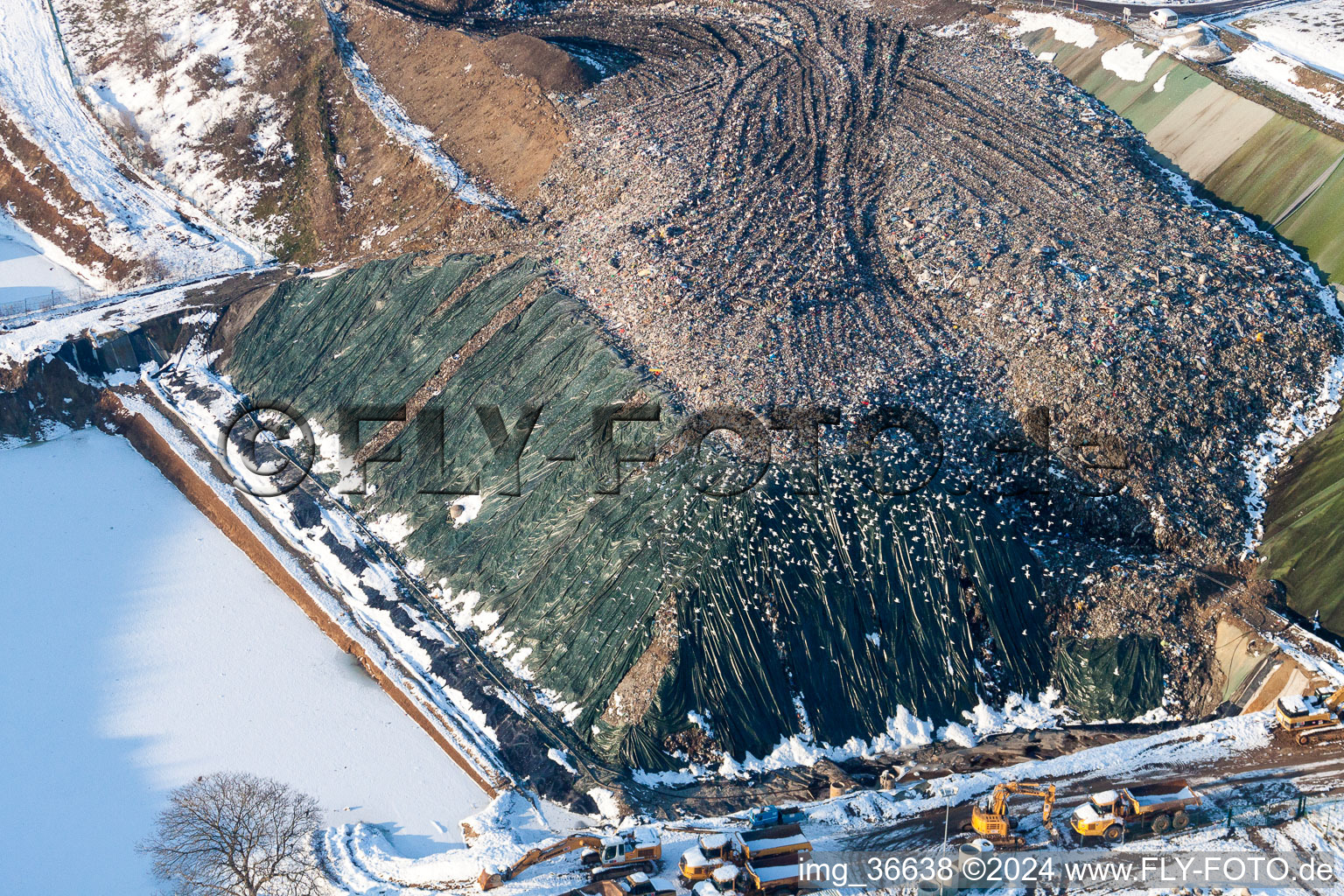 Wintry snowy Site of heaped landfill in Schaffhouse-pres-Seltz in Grand Est, France