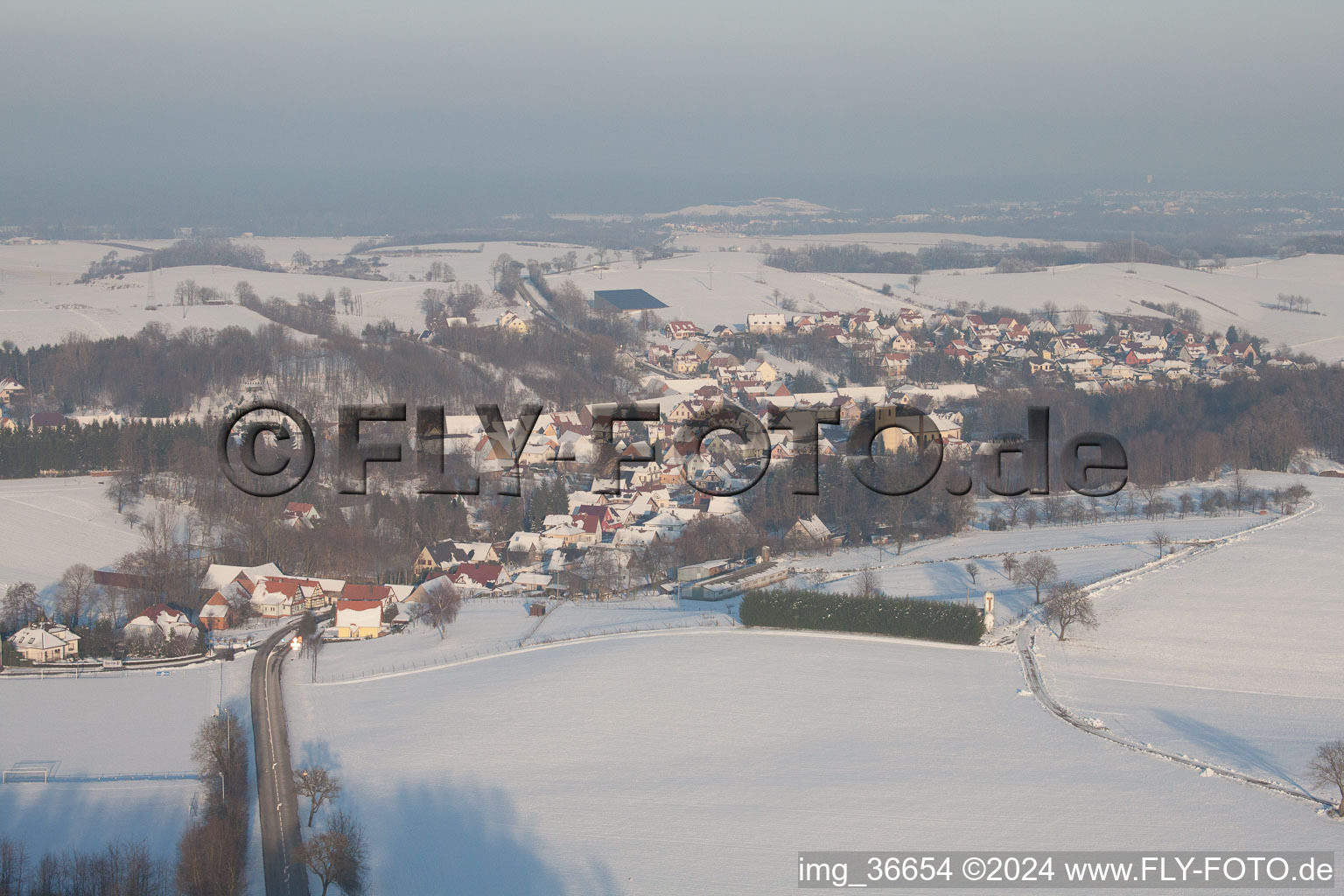 In winter when there is snow in Neewiller-près-Lauterbourg in the state Bas-Rhin, France out of the air