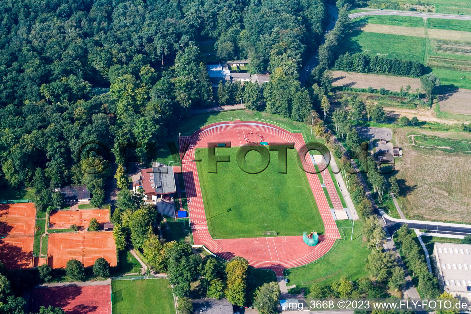 Bienwald Stadium in Kandel in the state Rhineland-Palatinate, Germany out of the air