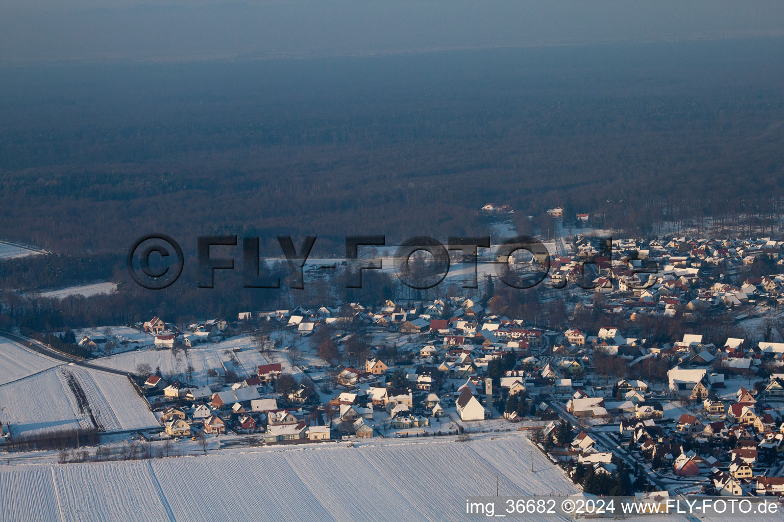 Aerial view of Scheibenhard in the state Bas-Rhin, France