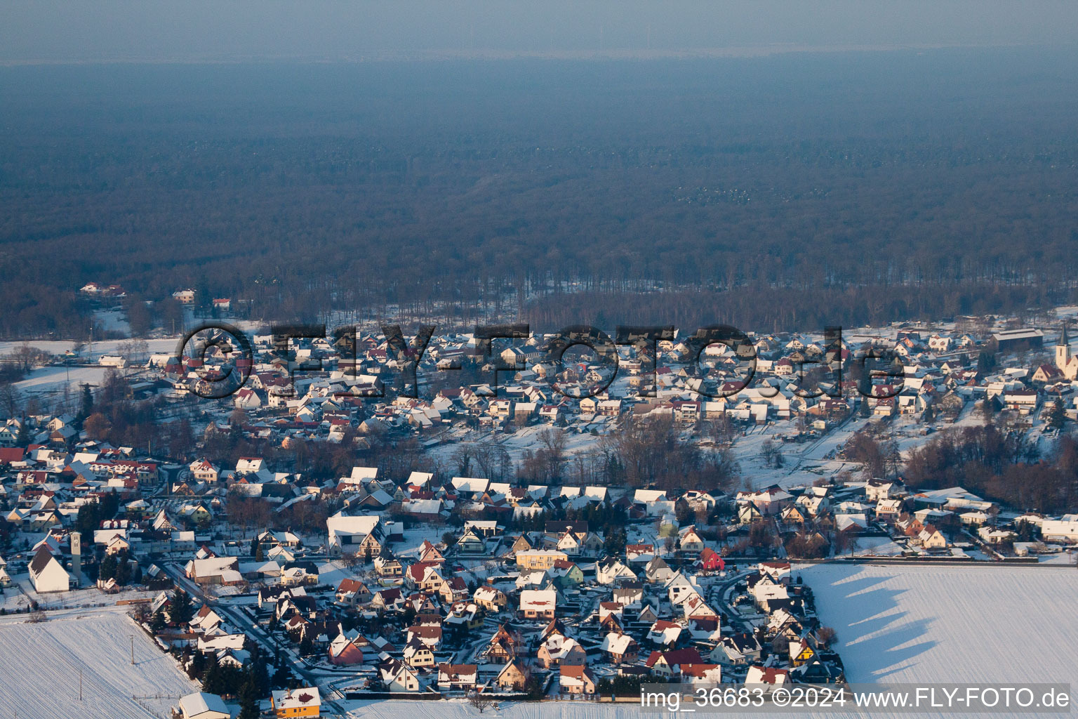 Aerial photograpy of Scheibenhard in the state Bas-Rhin, France