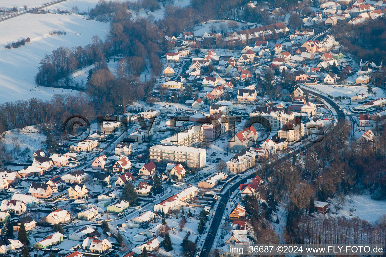 Lauterbourg in the state Bas-Rhin, France seen from above