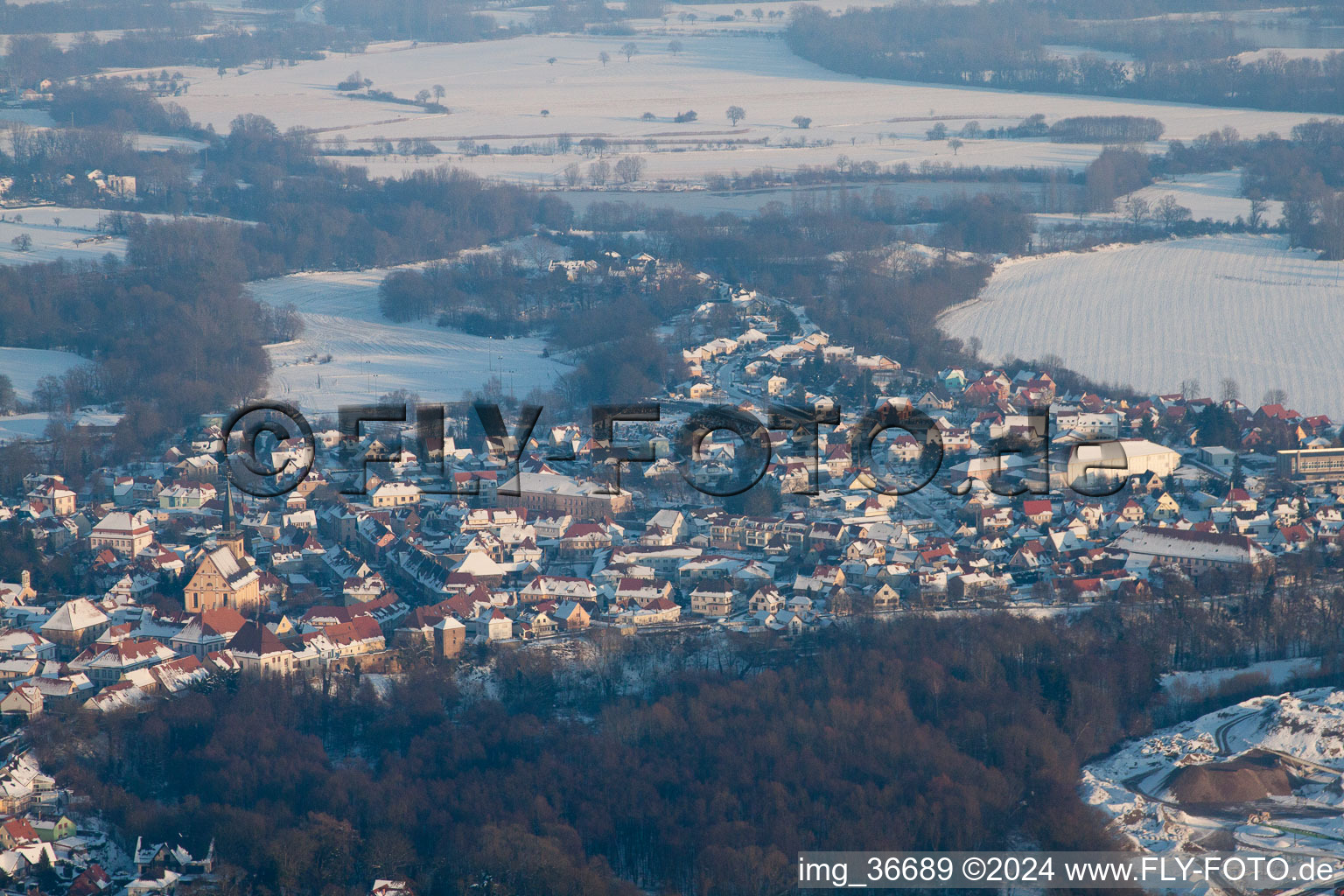 Bird's eye view of Lauterbourg in the state Bas-Rhin, France