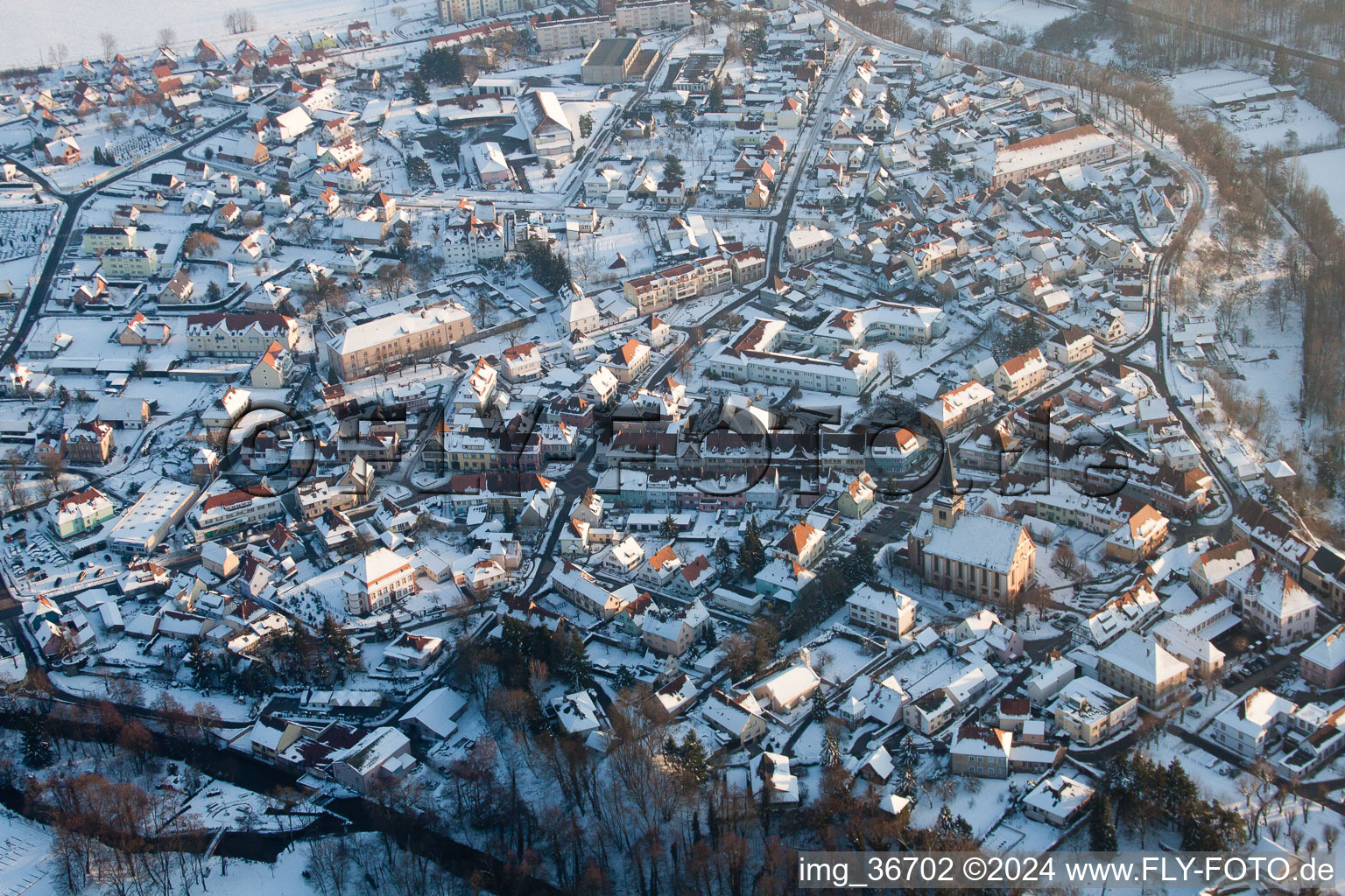 Lauterbourg in the state Bas-Rhin, France seen from a drone