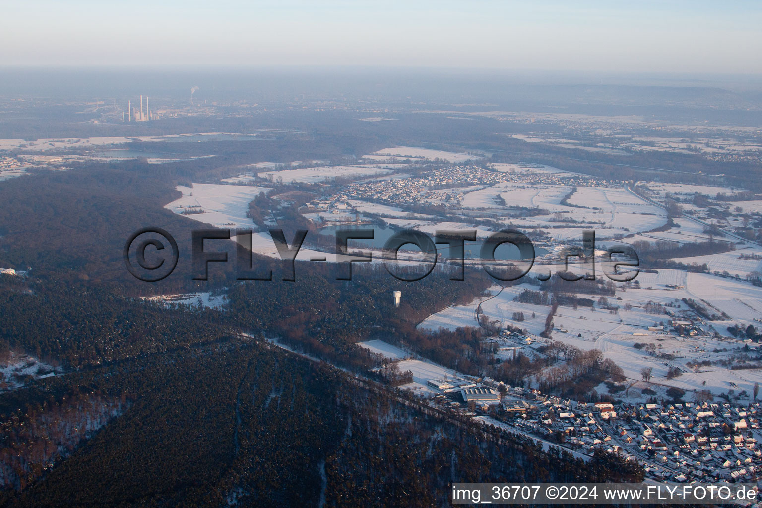 District Neuburg in Neuburg am Rhein in the state Rhineland-Palatinate, Germany from above