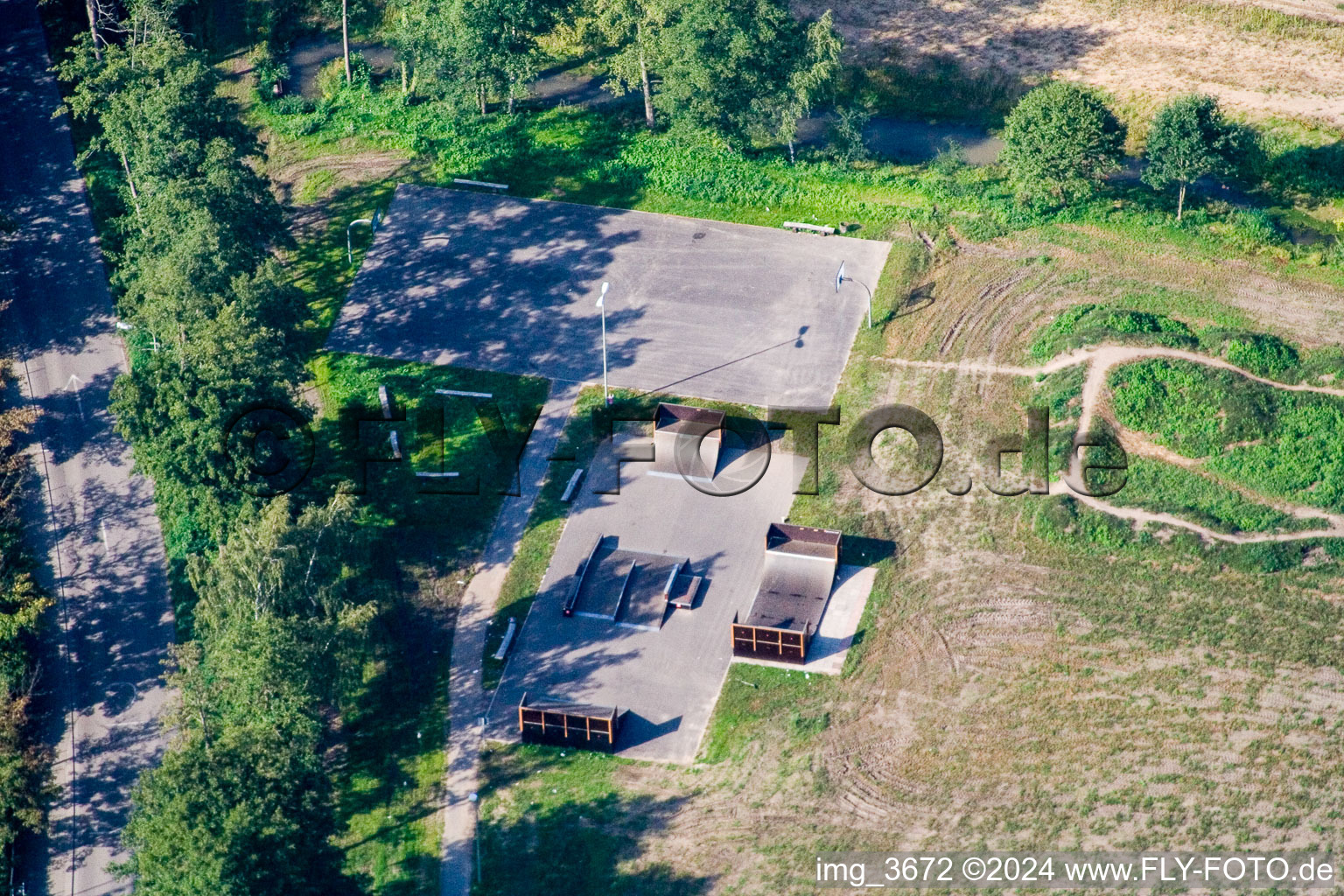 Aerial view of Skate park in Kandel in the state Rhineland-Palatinate, Germany