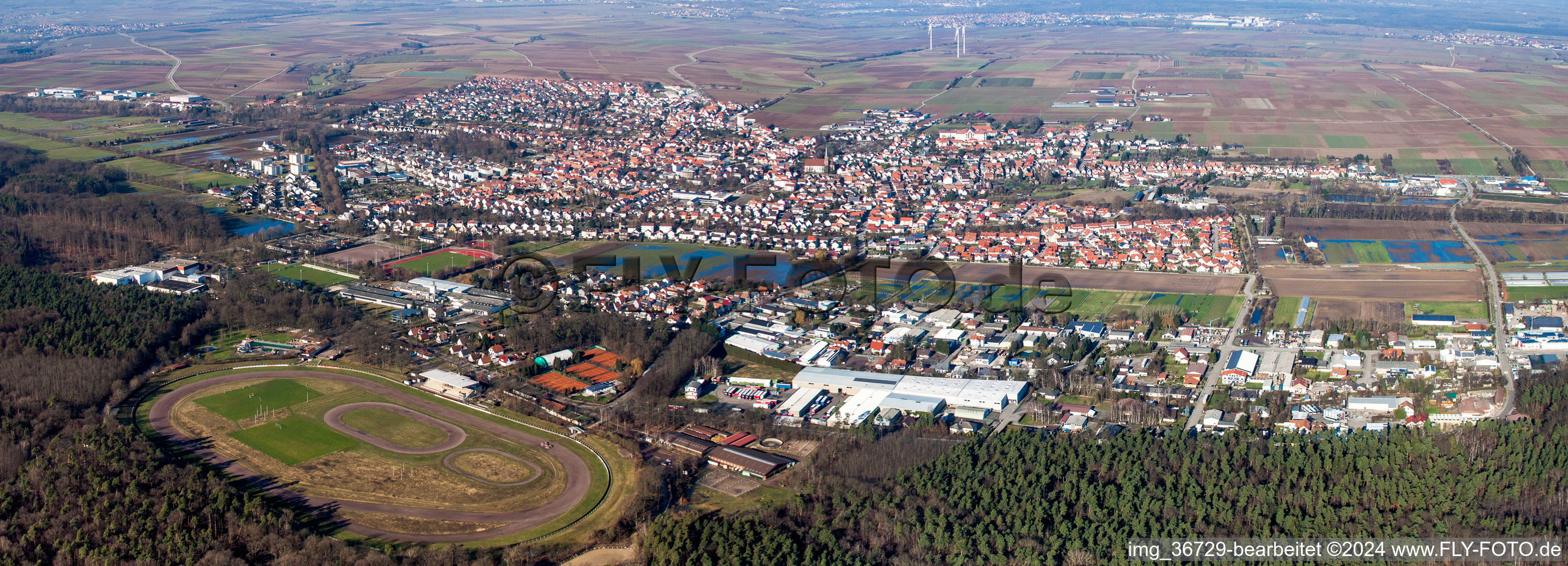 Panoramic perspective Sports facility grounds of the Arena stadium Waldstadion in Herxheim bei Landau (Pfalz) in the state Rhineland-Palatinate, Germany