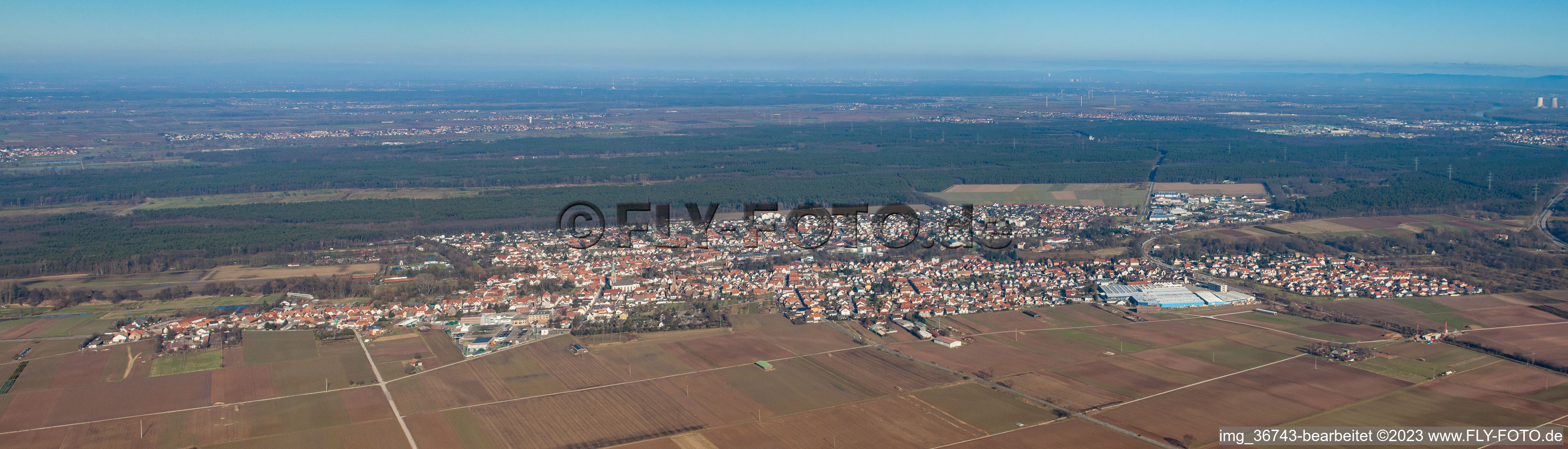 Aerial view of Panorama in Bellheim in the state Rhineland-Palatinate, Germany