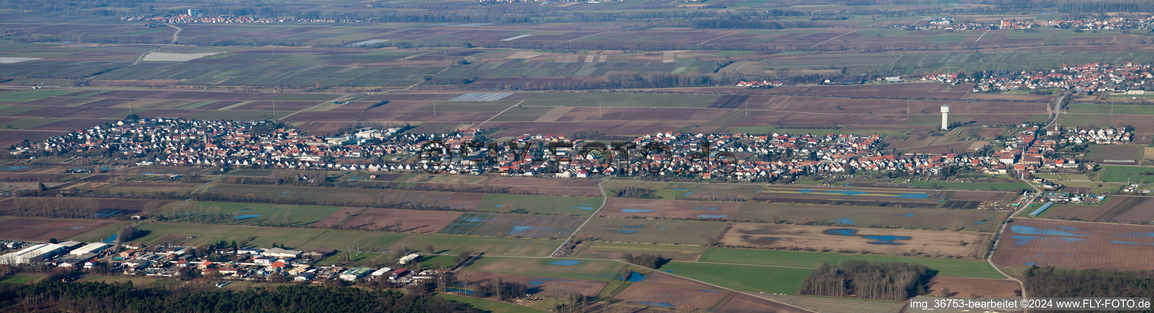 Aerial view of Panorama from the local area and environment in Lustadt in the state Rhineland-Palatinate