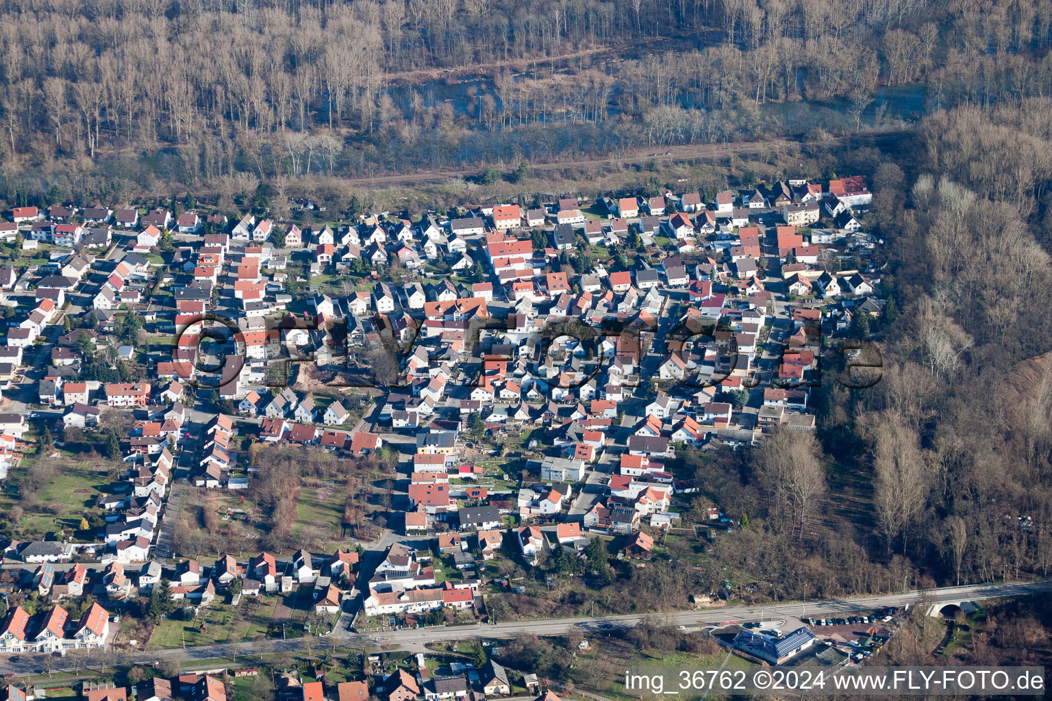 Lingenfeld in the state Rhineland-Palatinate, Germany from the drone perspective