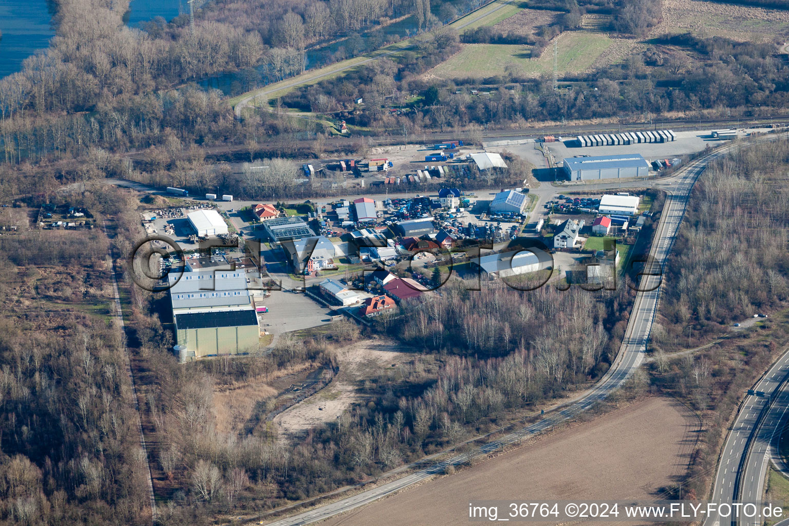 Industrial area in the old customs in Lingenfeld in the state Rhineland-Palatinate, Germany